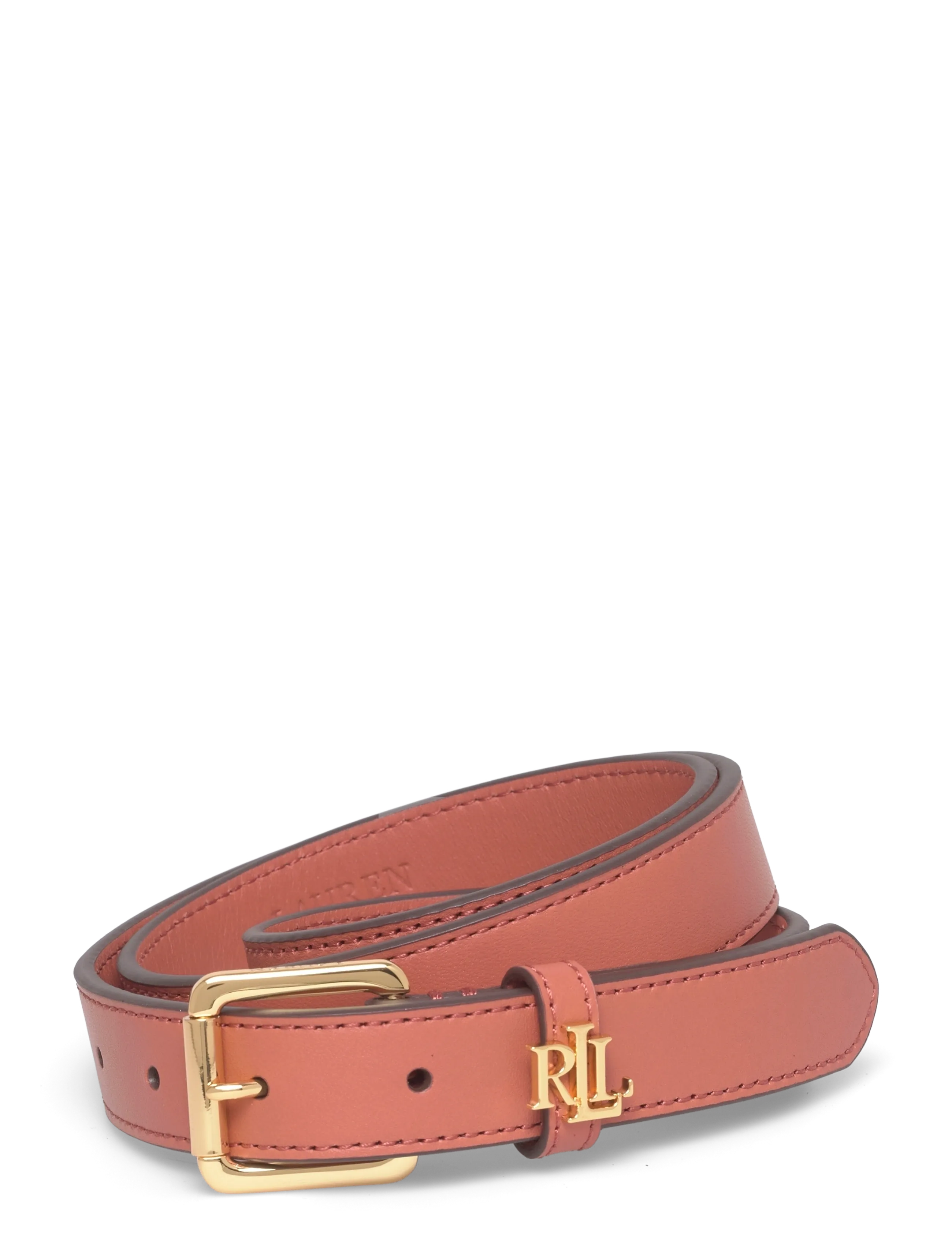 Lauren Ralph Lauren Logo-Keeper Leather Skinny Belt, Kvinder, Logo Bælte, Koral, Str: M