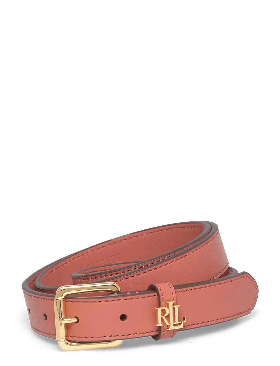 Lauren Ralph Lauren - Logo-Keeper Leather Skinny Belt - paski skórzane - red terracotta - 0