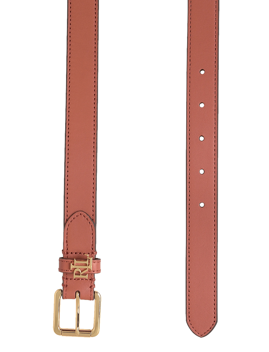 Lauren Ralph Lauren - Logo-Keeper Leather Skinny Belt - paski skórzane - red terracotta - 1