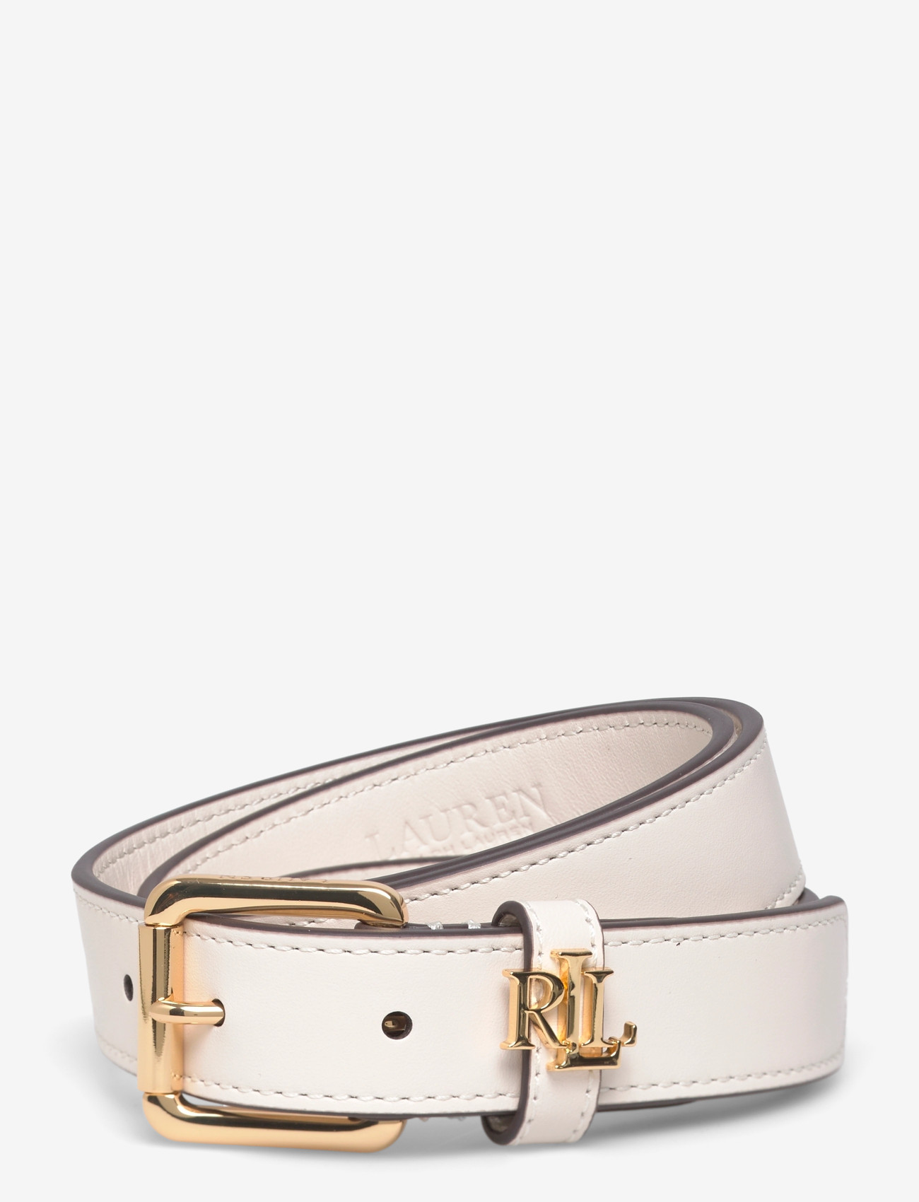 RALPH LAUREN Women\'s Gold-tone RL Logo White Leather Skinny Belt Italy Sz M Buy Lauren Ralph Lauren White Logo Keeper Leather Skinny  main image 3
