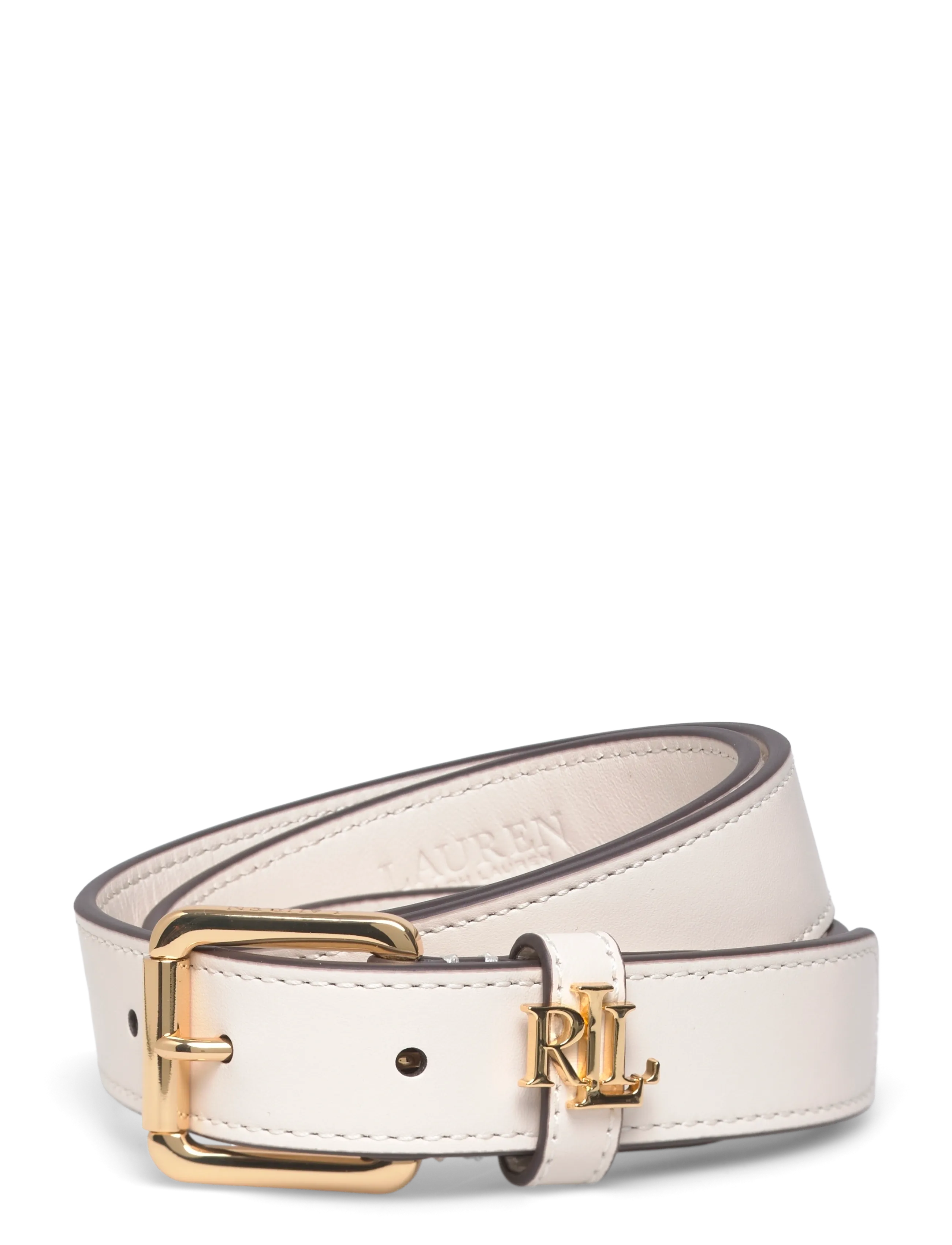 Lauren Ralph Lauren Logo-Keeper Leather Skinny Belt - Skärp - SOFT WHITE/PB / white