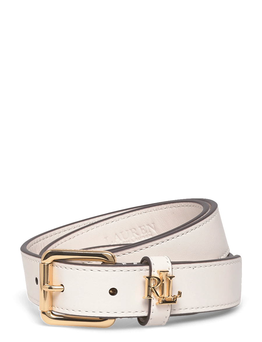 Lauren Ralph Lauren - Logo-Keeper Leather Skinny Belt - Ādas jostas - soft white/pb - 0