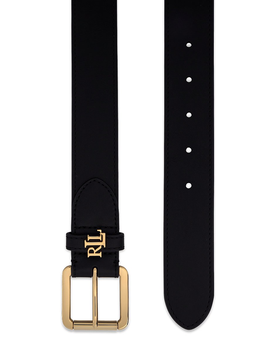 Lauren Ralph Lauren - NATURAL SMTH LEATHR-LOGO KEEPER-BLT - leather belts - black - 1