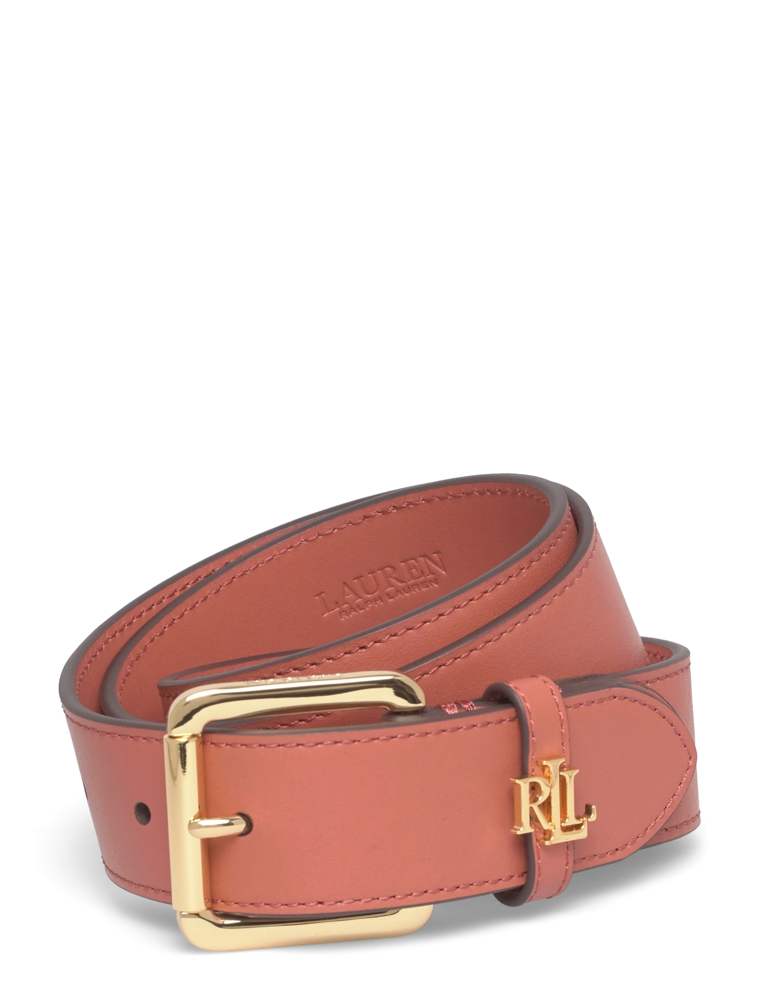 Lauren Ralph Lauren Natural Smth Leathr-Logo Keeper-Blt, Kvinder, Logo Keeper Bælte, Koral, Str: XS