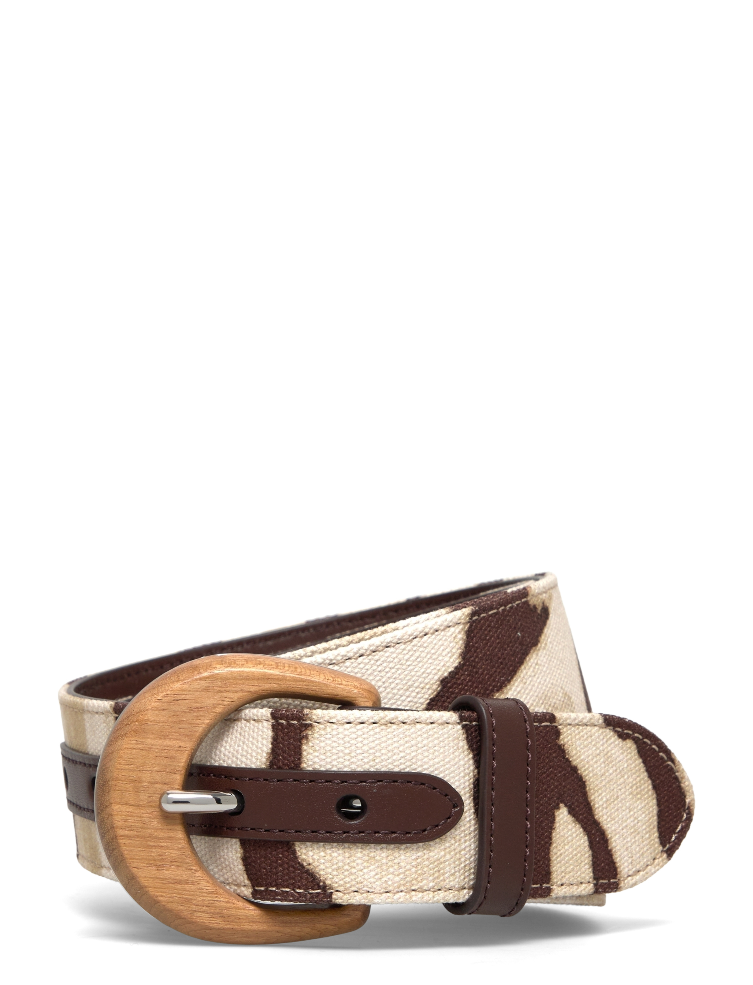 LAUREN RALPH LAUREN Zebra-Print Wood-Buckle Wide Gürtel Beige - S - Damen