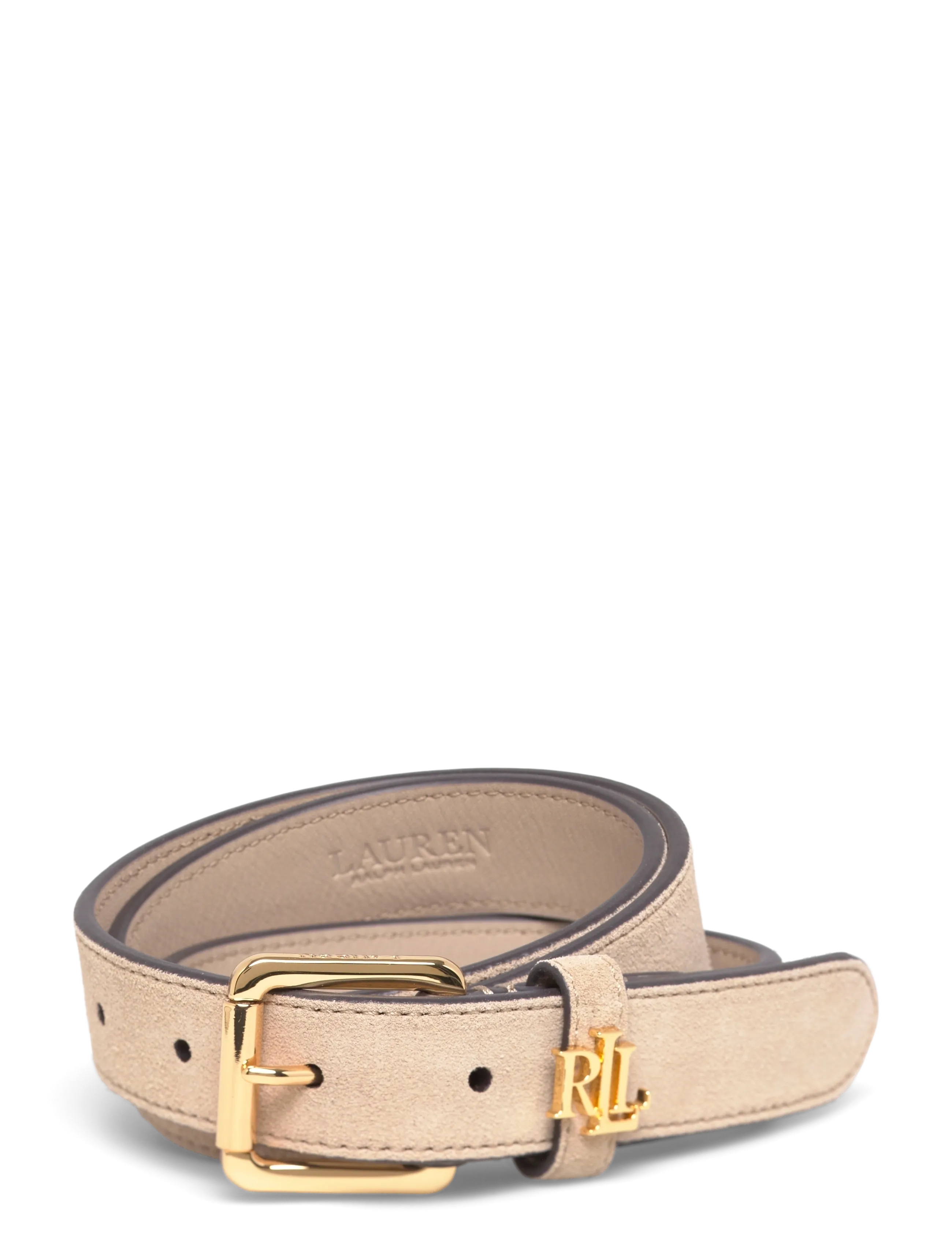 Lauren Ralph Lauren Logo-Keeper Suede Skinny Belt - Ādas jostas - BIRCH TAN / gold