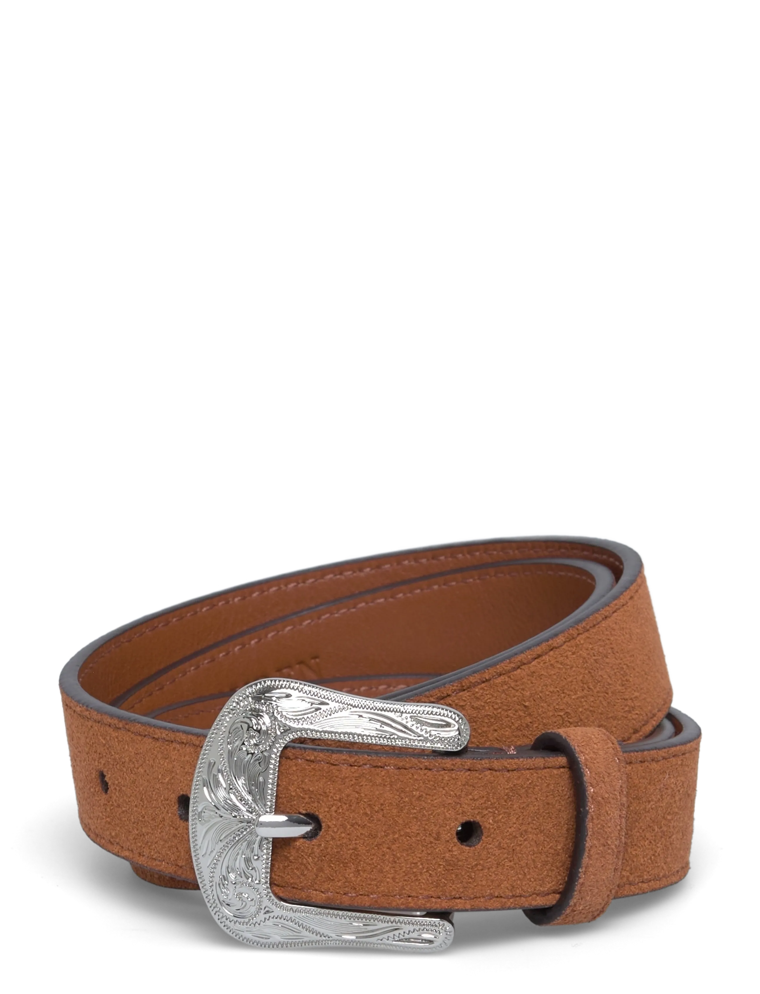 Lauren Ralph Tooled-Buckle Leather Belt, XS, Belts, Braun - Casual Frauen