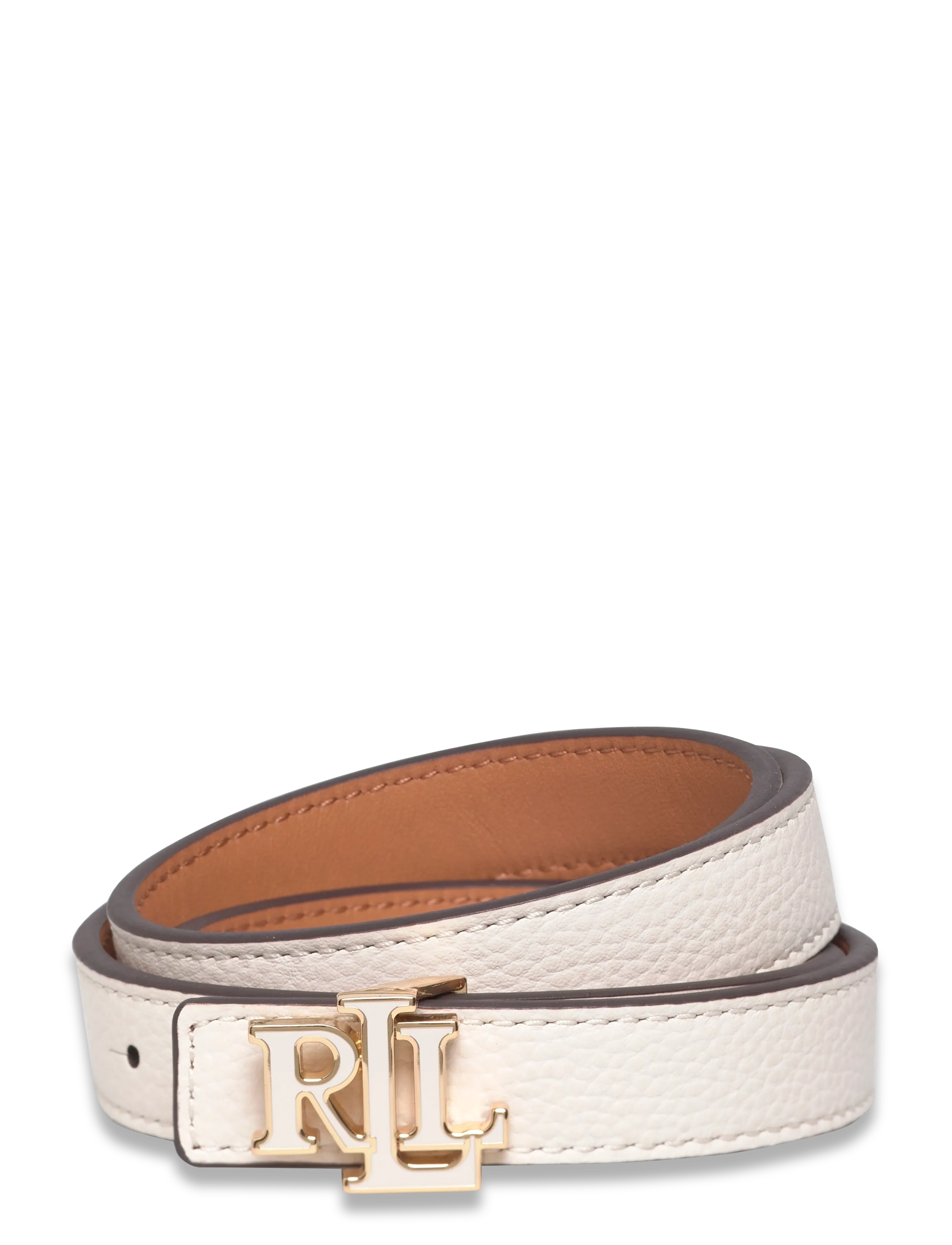 Lauren Ralph Lauren Logo Reversible Leather Skinny Belt - Kampagne - SOFT WHITE/CLASSI / cream
