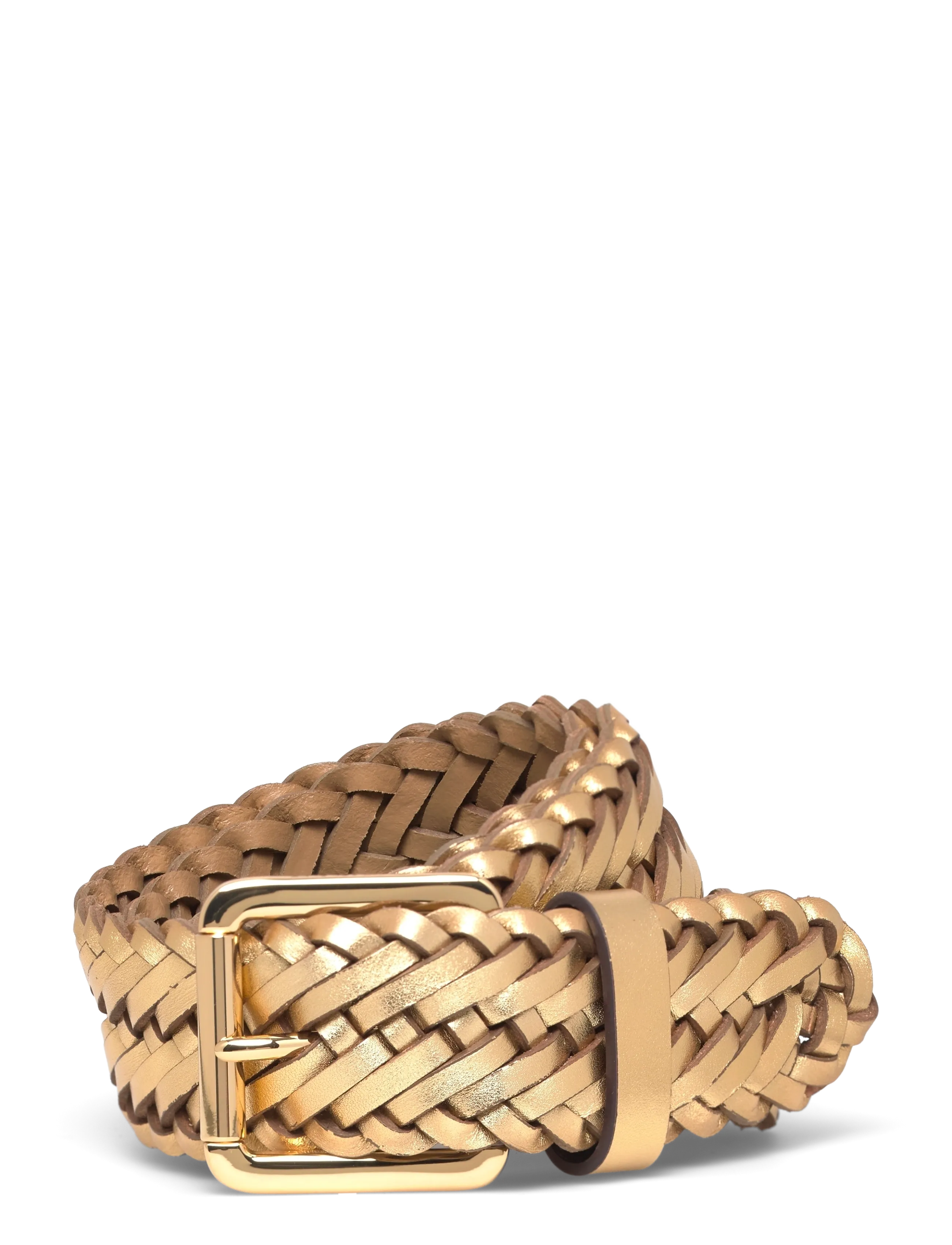 Lauren Ralph Braided Mtllc Lthr-Lthr Brd Blt-Blt, XS, Belts, Gold - Belt, Frauen