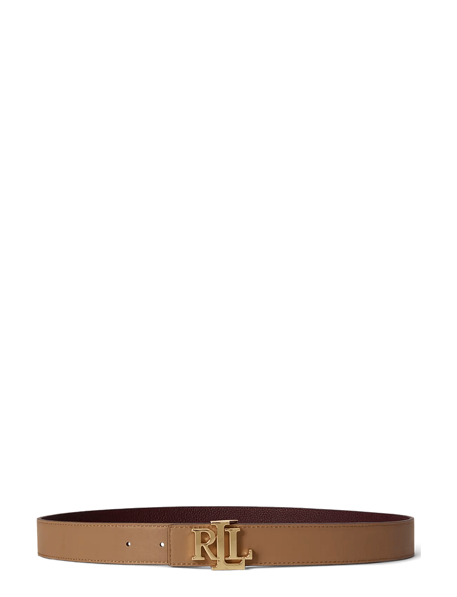 Lauren Ralph Lauren - Logo Reversible Pebbled Leather Belt - dark garnet/camel - 1