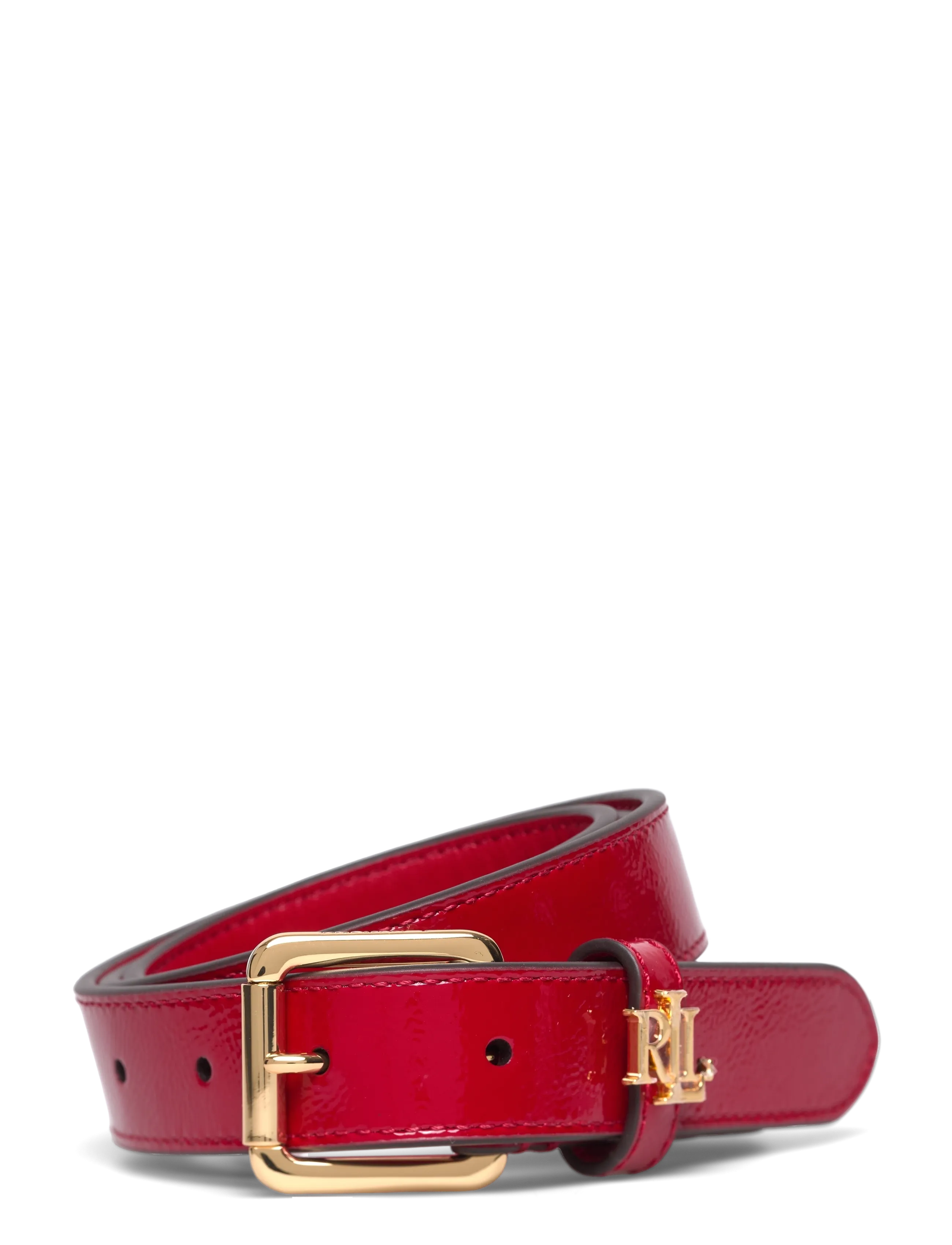 Lauren Ralph Lauren Logo-Keeper Patent Leather Skinny Belt - Ralph Lauren - FESTIVE RED / red