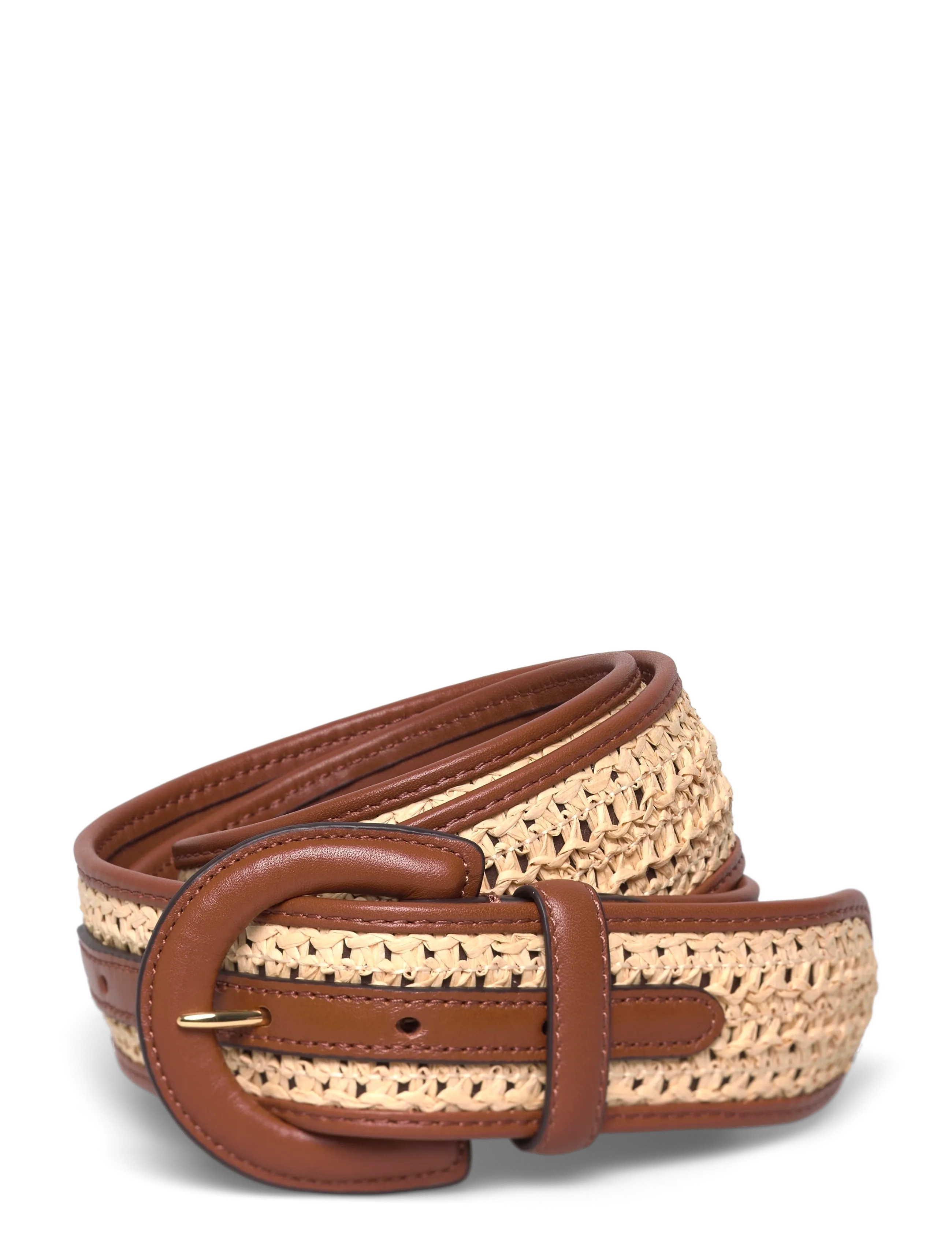 Lauren Ralph Lauren Wvn Strw/Ntrl Sm-Crescent Bkl-Blt-W, L, Beige, Belts > Casual Belt, Dame