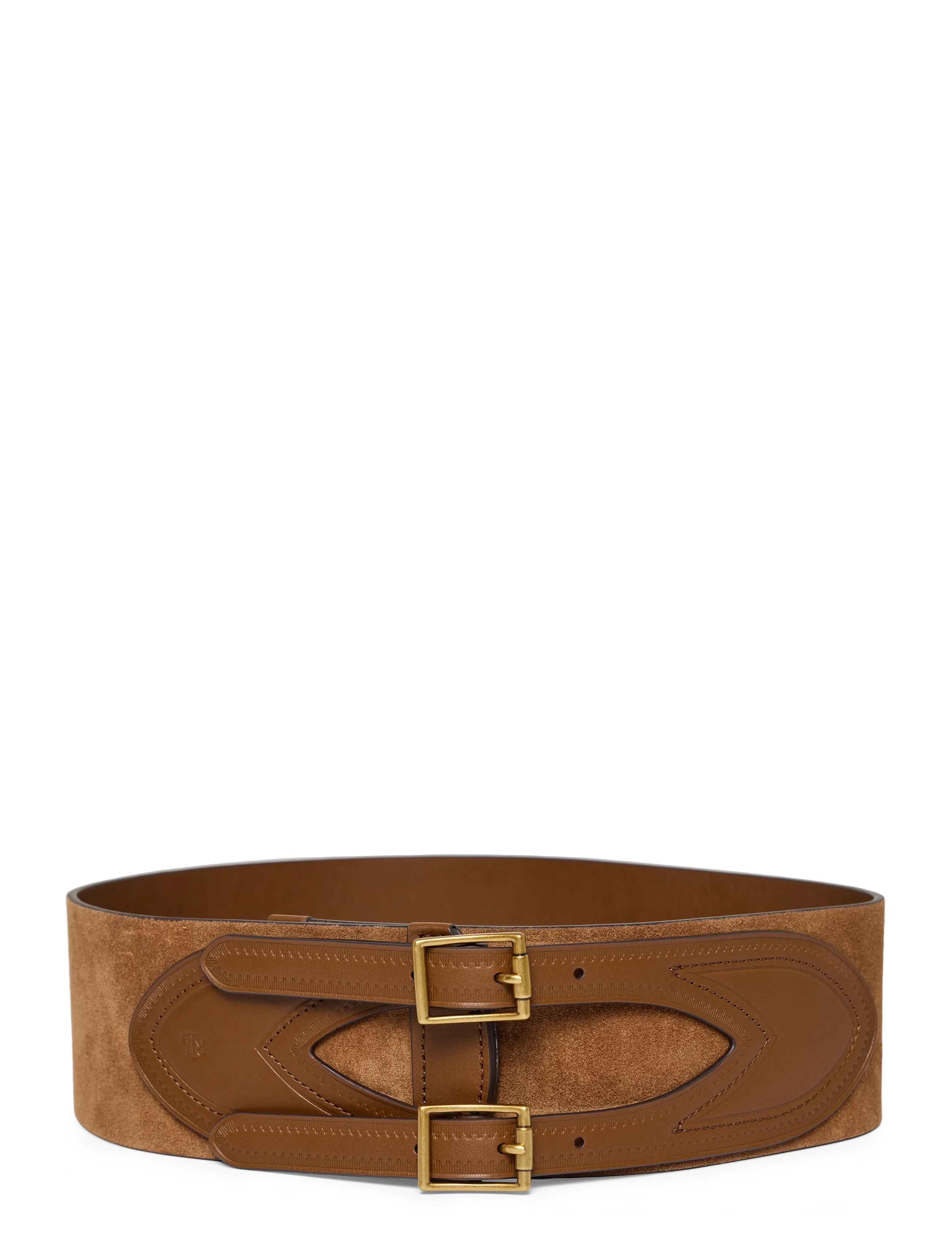 Lauren Ralph Lauren Suede & Leather Double-Buckle Wide Belt, M, Brown, Belts > Casual Belt, Dame