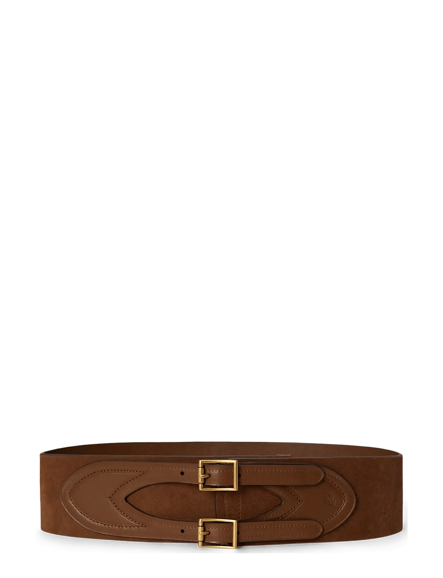 Lauren Ralph Lauren - Suede & Leather Double-Buckle Wide Belt - ledergürtel - light tobacco/lig - 0