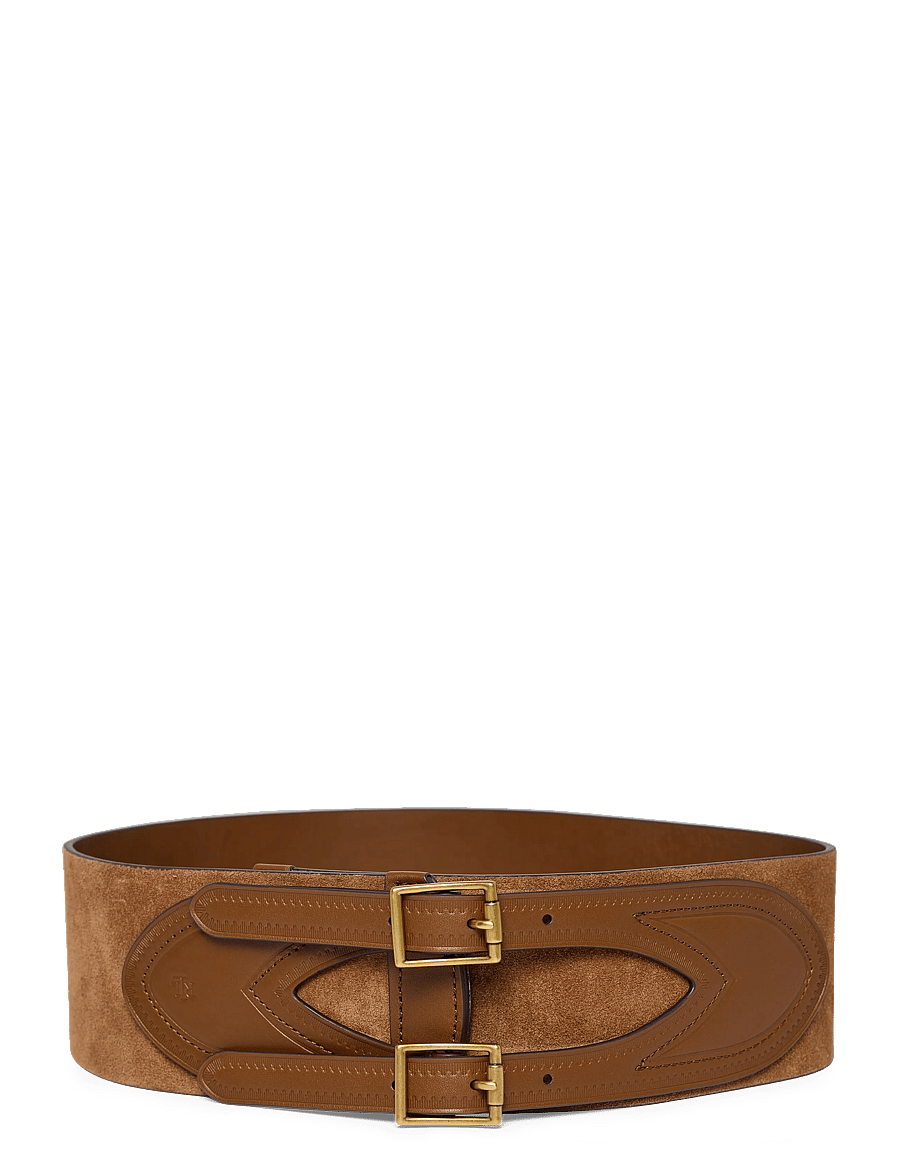 Lauren Ralph Lauren - Suede & Leather Double-Buckle Wide Belt - ledergürtel - light tobacco/lig - 0