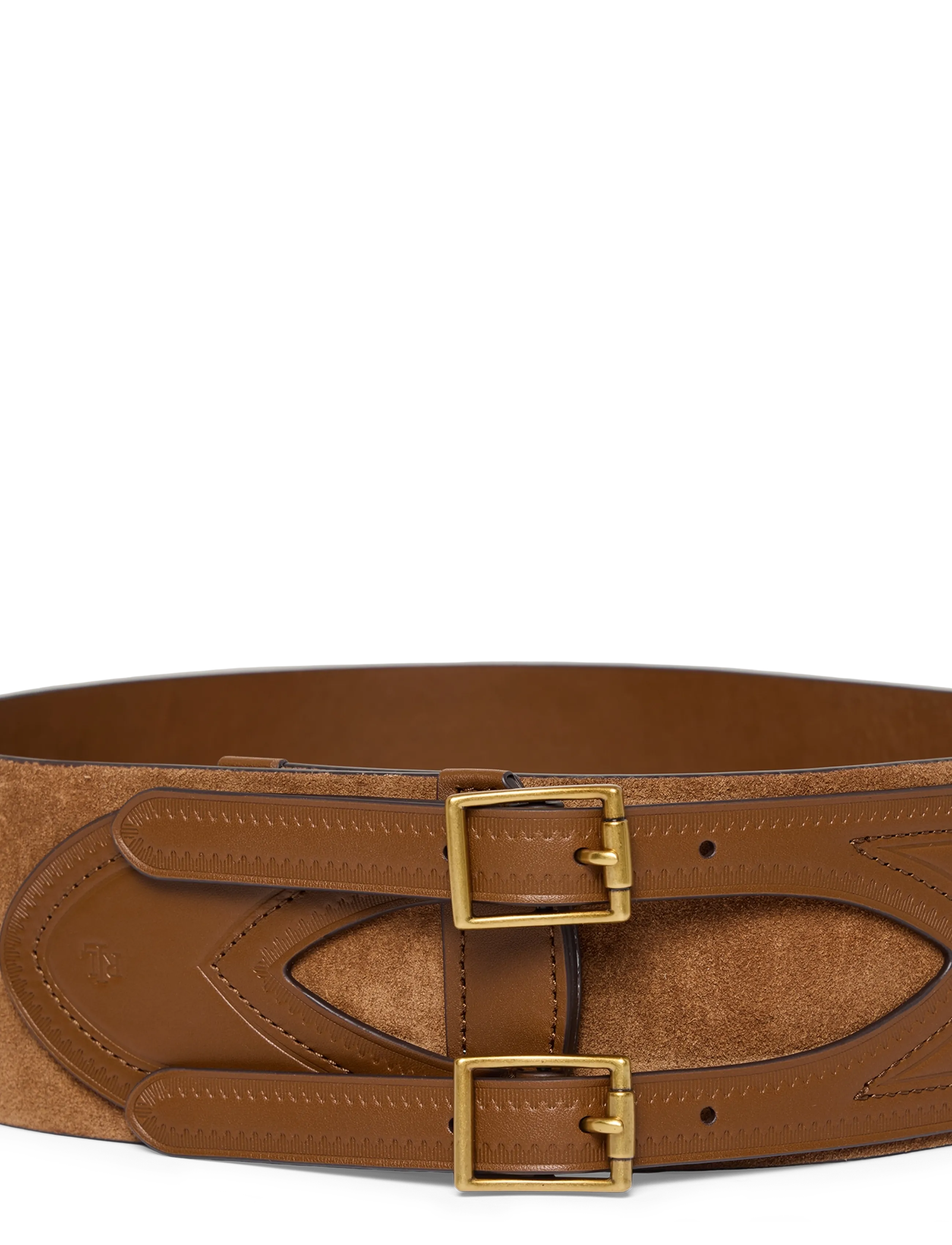 Lauren Ralph Lauren - Suede & Leather Double-Buckle Wide Belt - ledergürtel - light tobacco/lig - 1