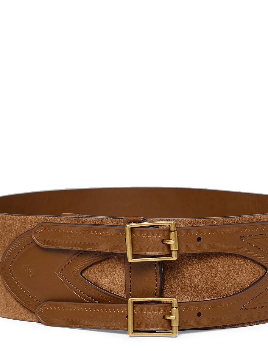 Lauren Ralph Lauren - Suede & Leather Double-Buckle Wide Belt - ledergürtel - light tobacco/lig - 1
