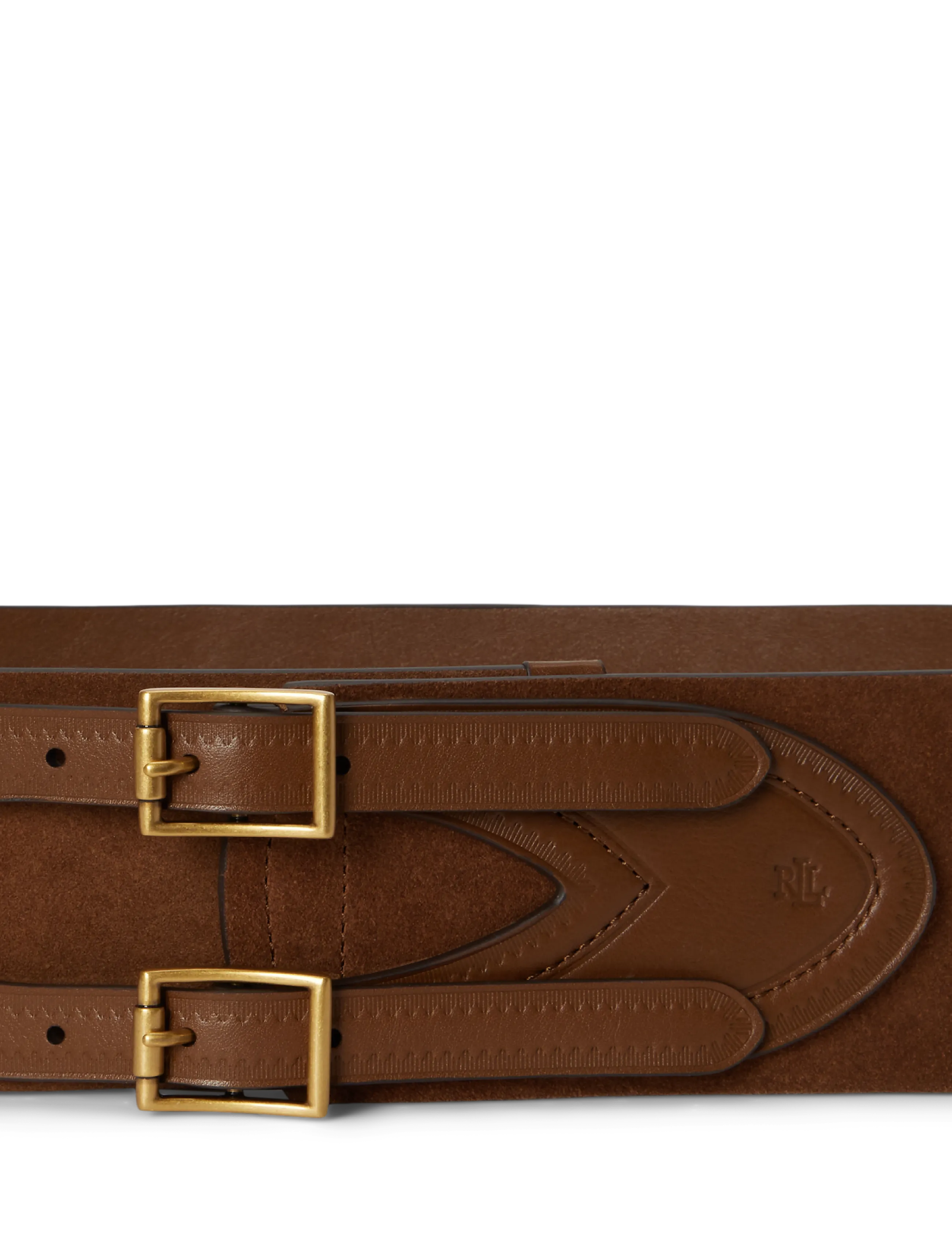 Lauren Ralph Lauren - Suede & Leather Double-Buckle Wide Belt - læderbælter - light tobacco/lig - 1