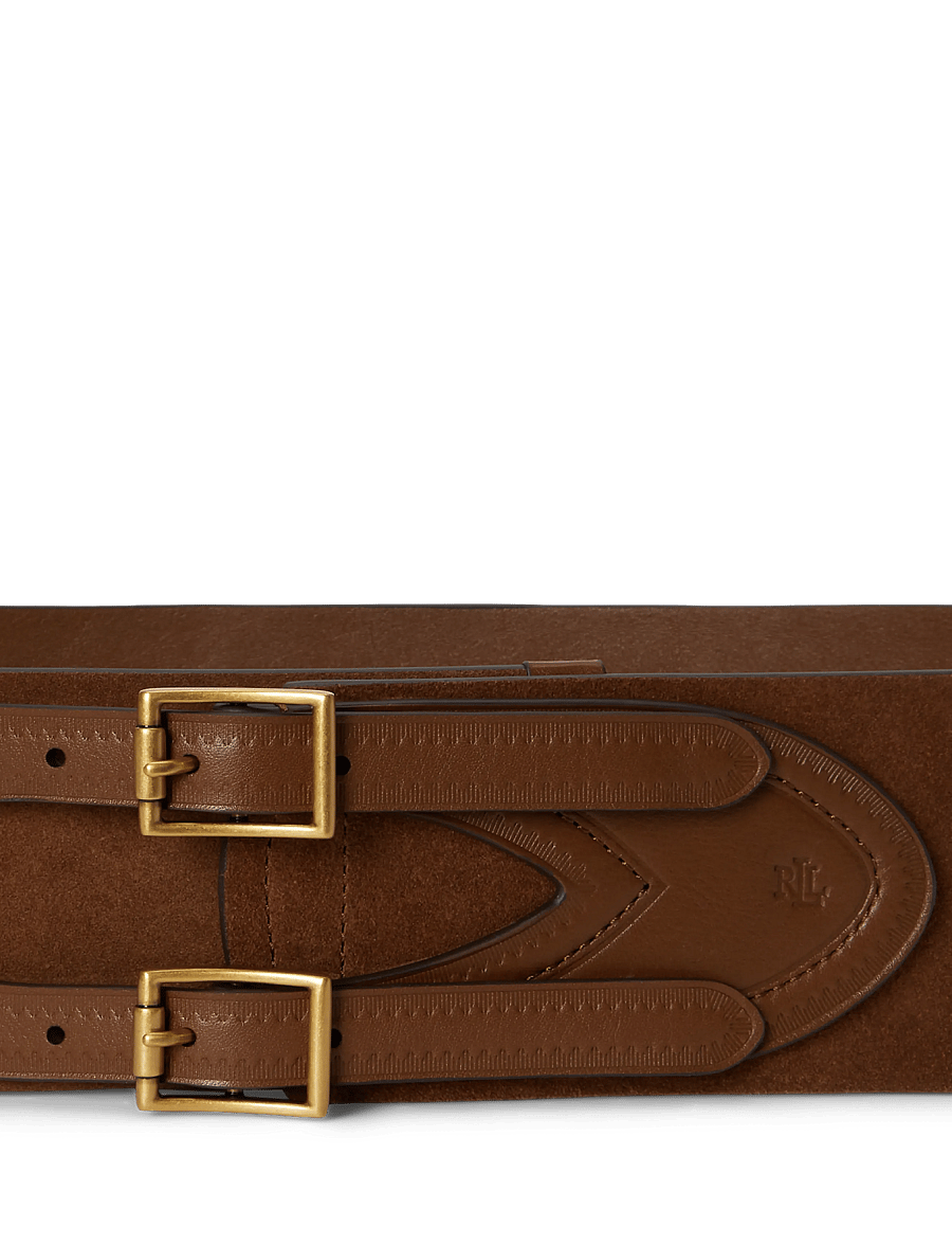 Lauren Ralph Lauren - Suede & Leather Double-Buckle Wide Belt - ledergürtel - light tobacco/lig - 1