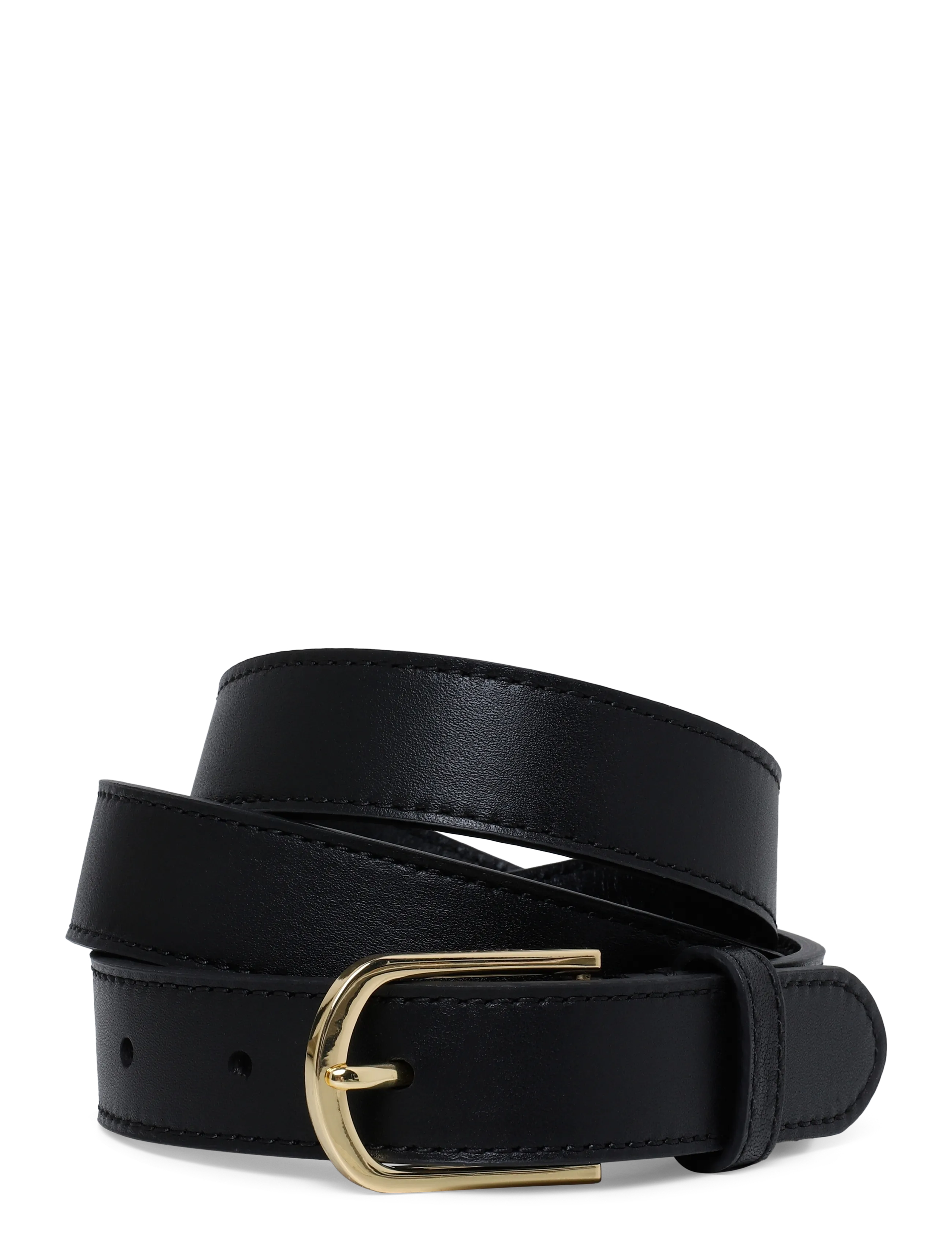 Lauren Ralph Lauren Rounded-Buckle Leather Skinny Belt - Nahkrihmad - BLACK / black