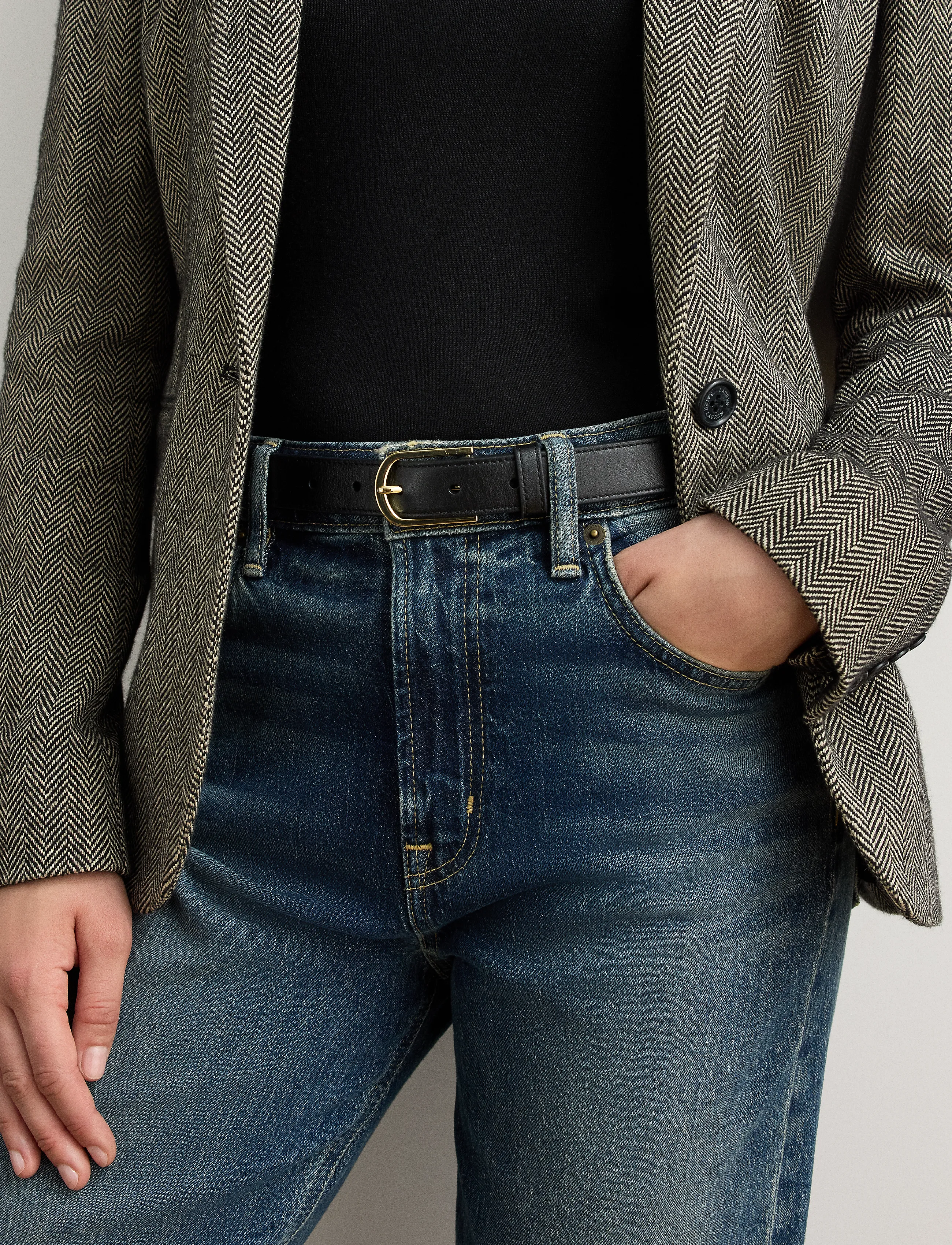 Lauren Ralph Lauren - Rounded-Buckle Leather Skinny Belt - nahkrihmad - black - 2