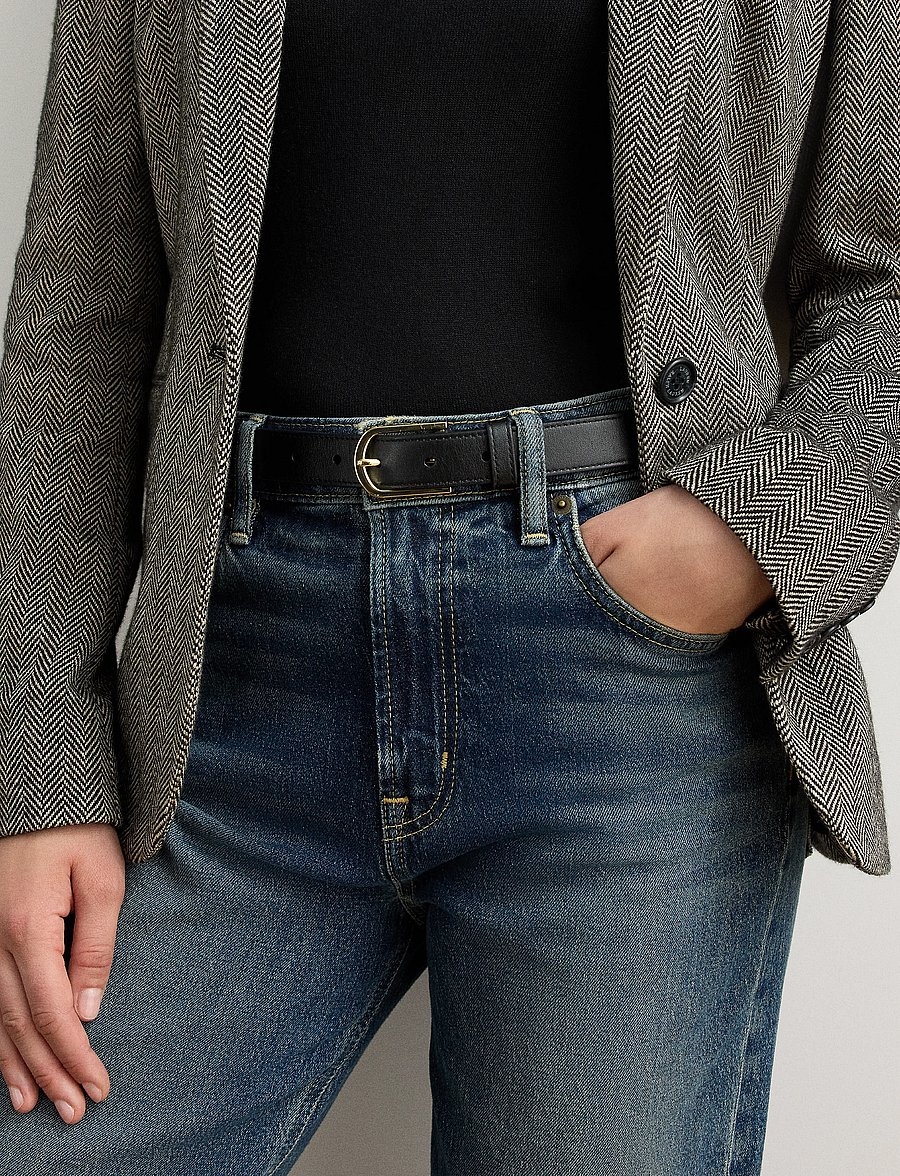 Lauren Ralph Lauren - Rounded-Buckle Leather Skinny Belt - nahkrihmad - black - 2