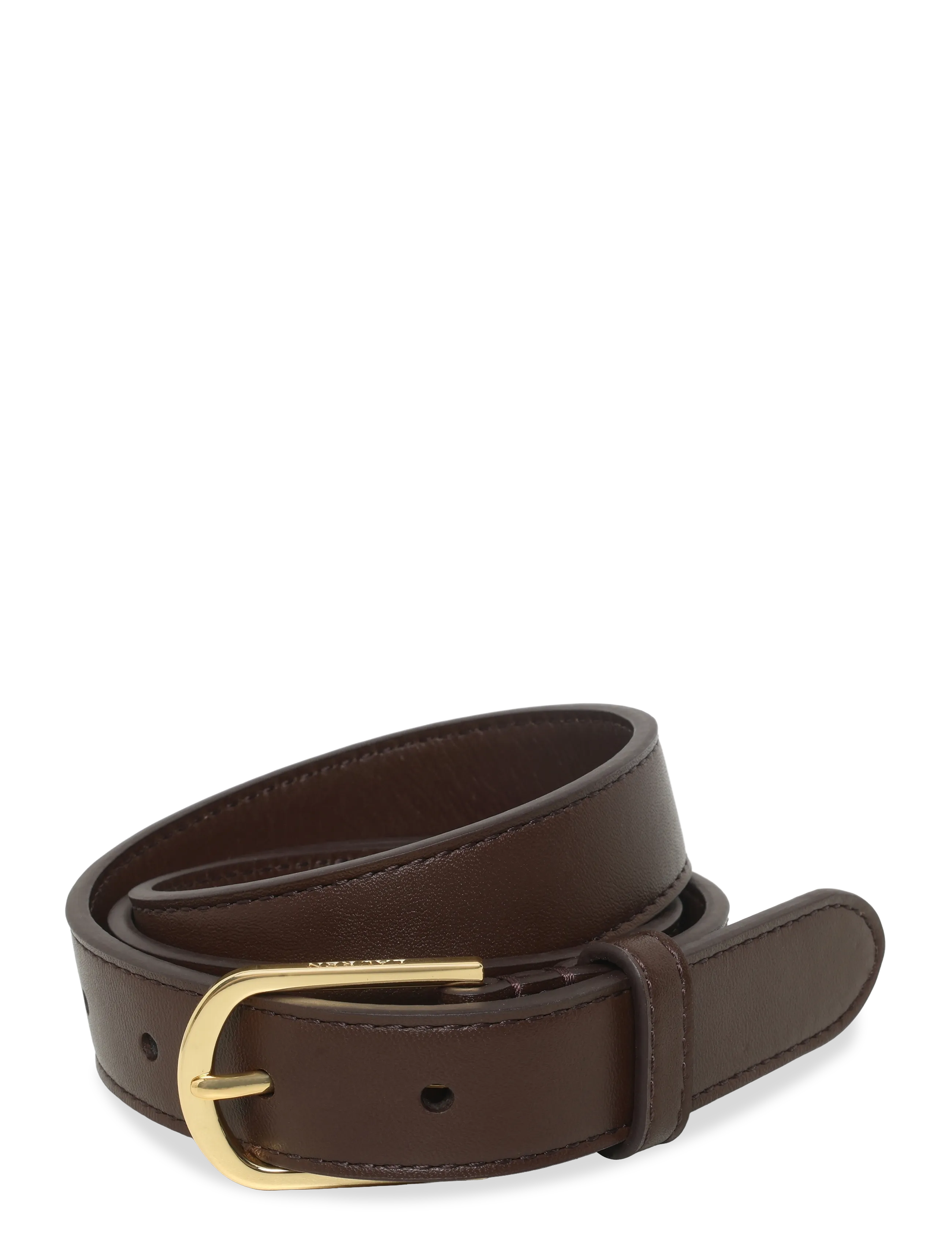 Lauren Ralph Lauren Rounded-Buckle Leather Skinny Belt, L, Brown, Belts > Casual Belt, Dame