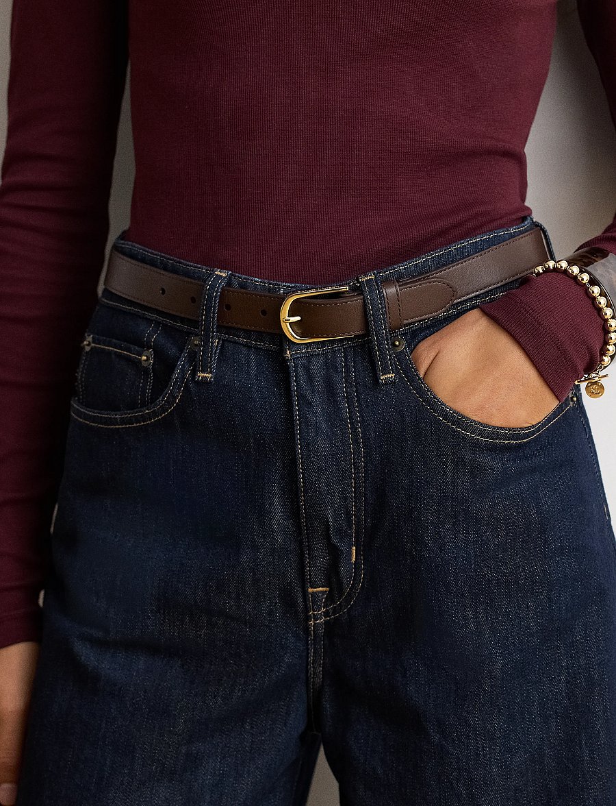 Lauren Ralph Lauren - Rounded-Buckle Leather Skinny Belt - läderskärp - chestnut brown - 0