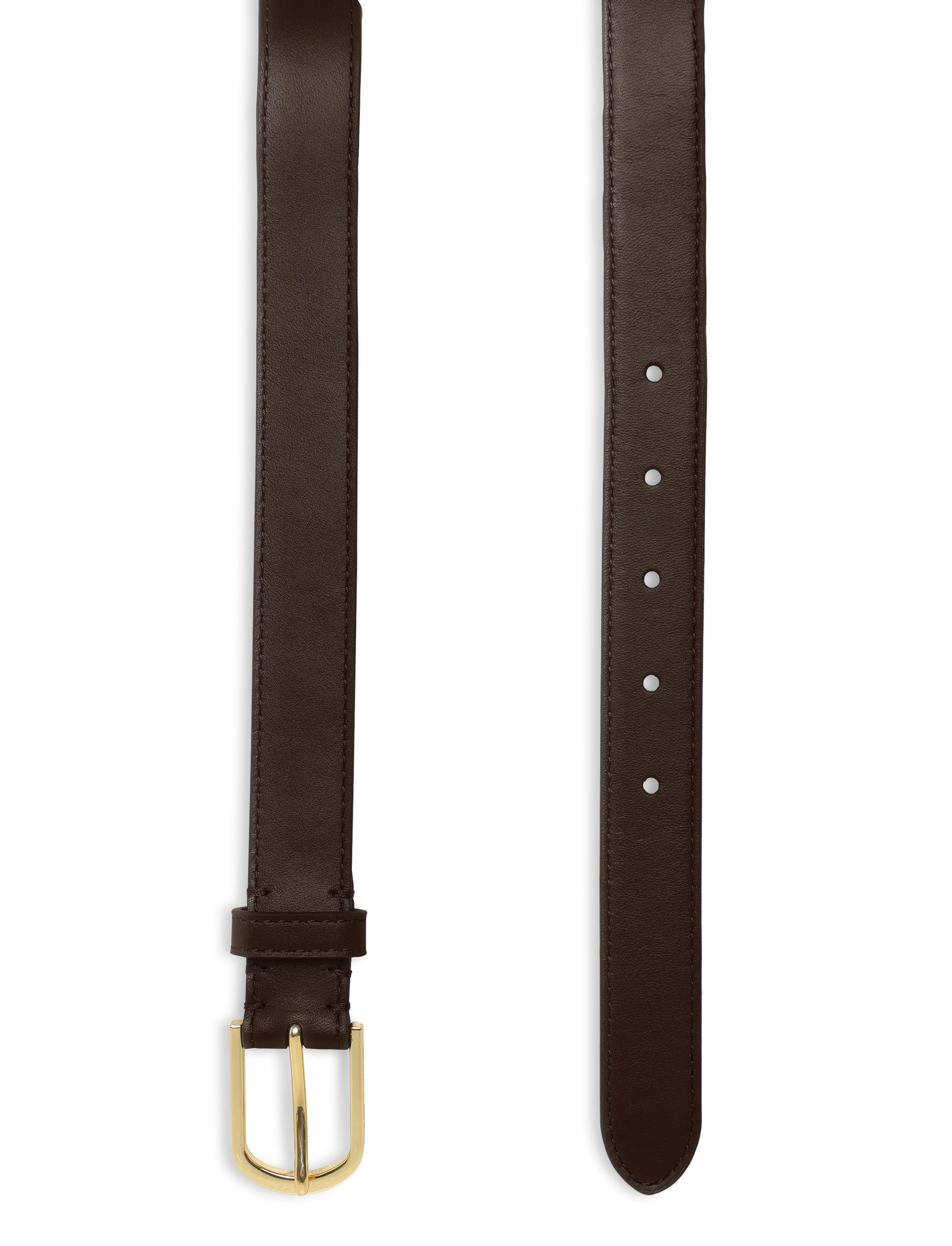 Lauren Ralph Lauren - Rounded-Buckle Leather Skinny Belt - leather belts - chestnut brown - 1
