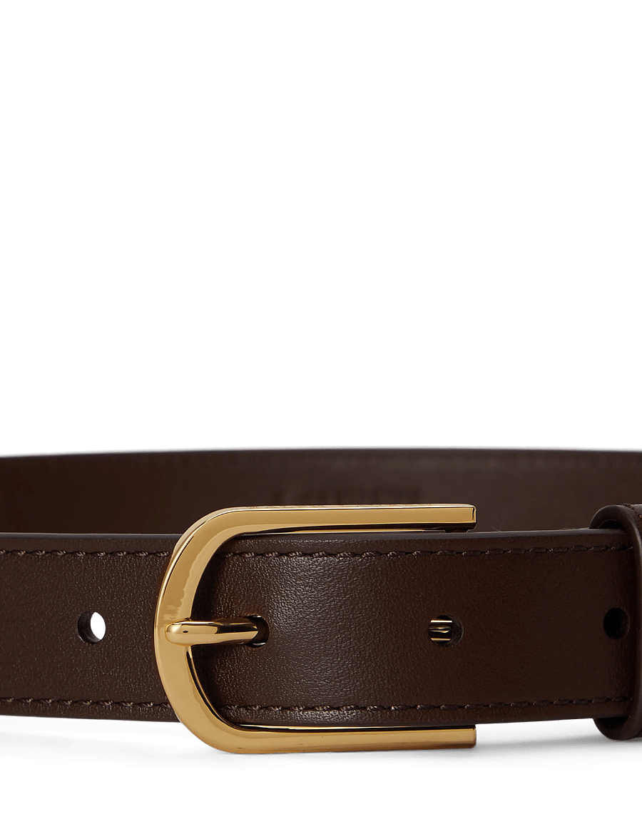 Lauren Ralph Lauren - Rounded-Buckle Leather Skinny Belt - ceintures en cuir - chestnut brown - 1