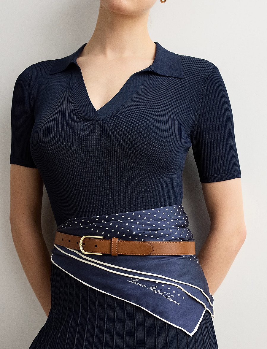Lauren Ralph Lauren - Rounded-Buckle Leather Skinny Belt - læderbælter - lauren tan - 0