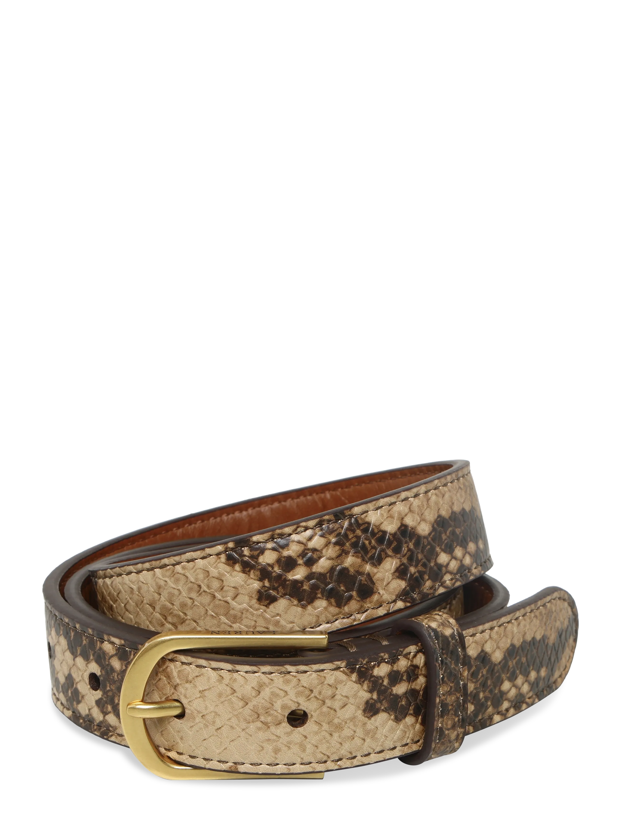 Lauren Ralph Lauren Rounded-Buckle Embossed Skinny Belt, XS, Brown, Belts > Casual Belt, Dame