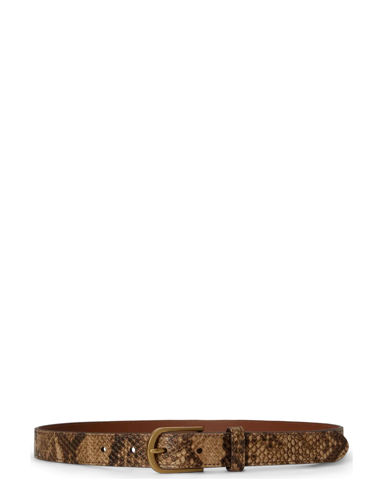 Lauren Ralph Lauren Rounded-Buckle Embossed Skinny Belt - Ledergürtel - TAN MULTI / brown