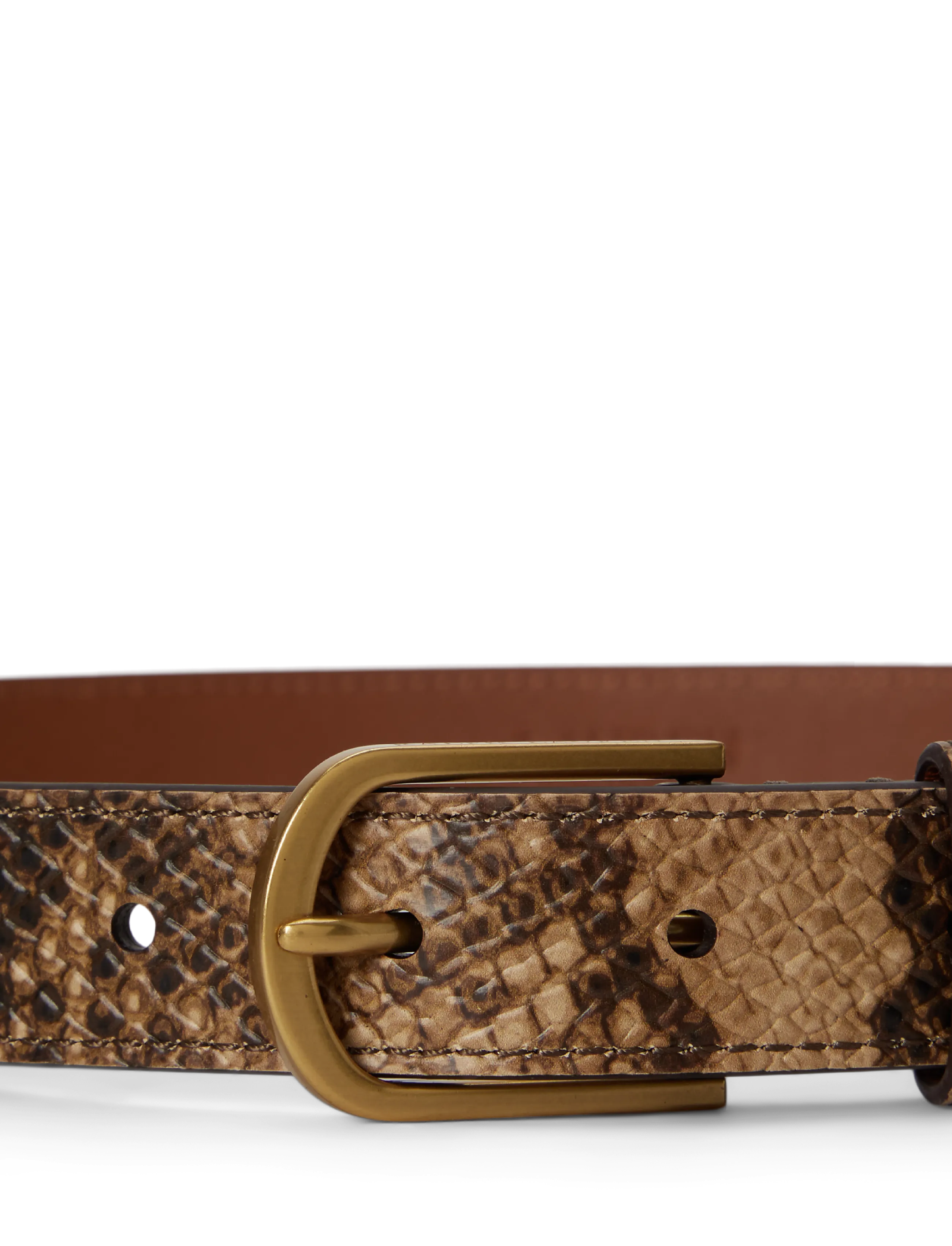 Lauren Ralph Lauren - Rounded-Buckle Embossed Skinny Belt - tan multi - 1