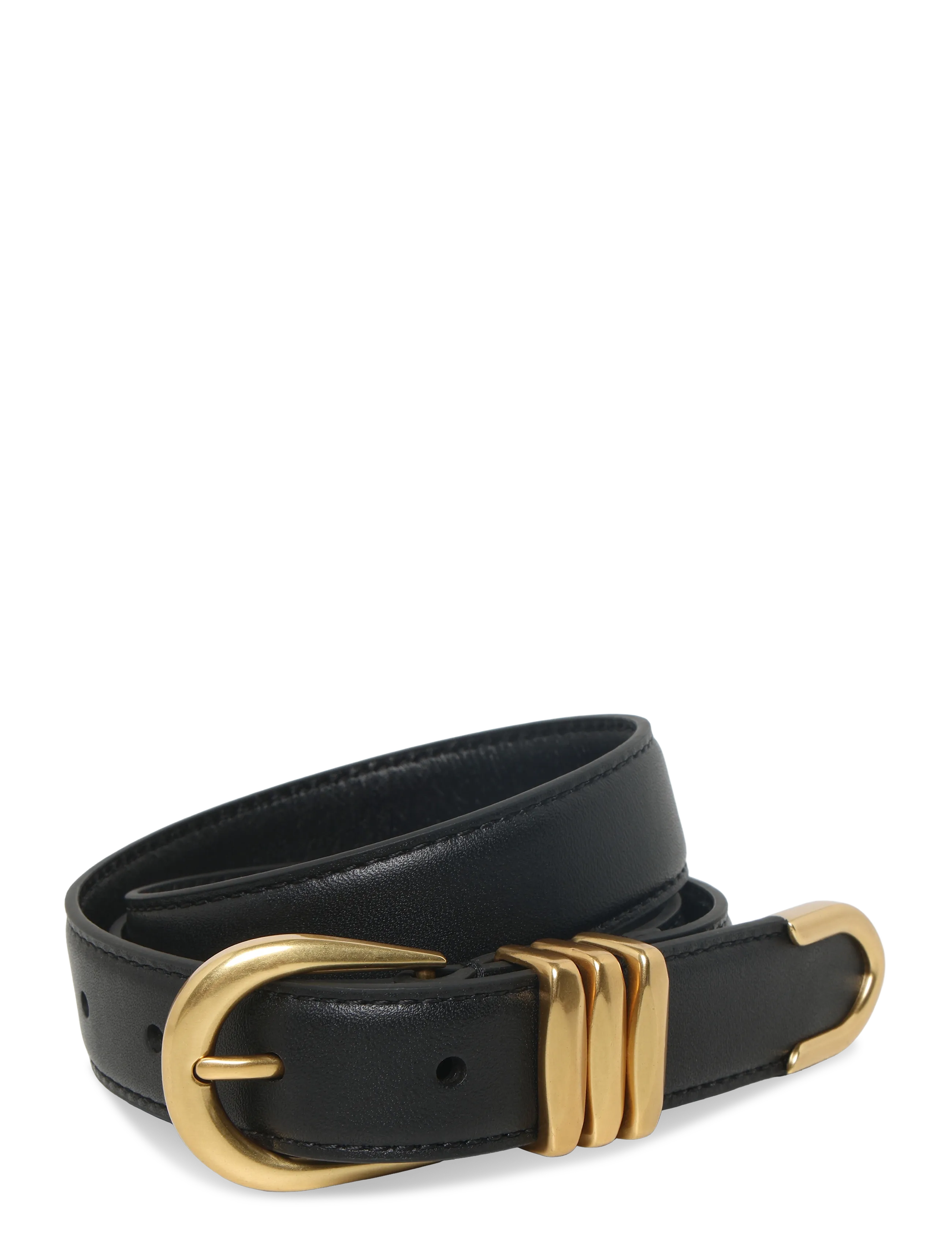 Lauren Ralph Lauren Metal-Keeper Leather Skinny Belt, XL, Black, Belts > Casual Belt, Dame