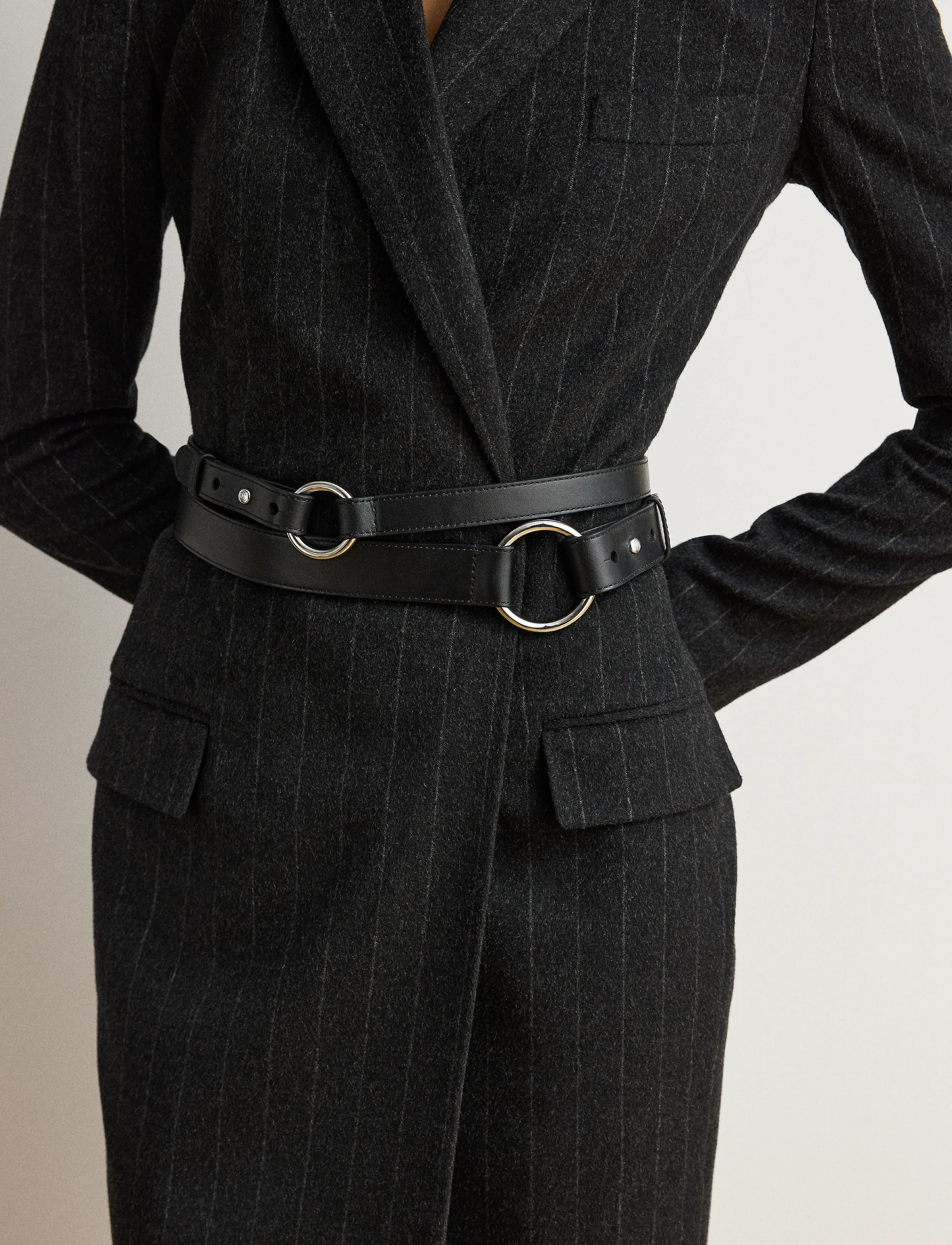 Lauren Ralph Lauren Leather O-Ring Stacked Wide Belt - Ralph Lauren - BLACK / black