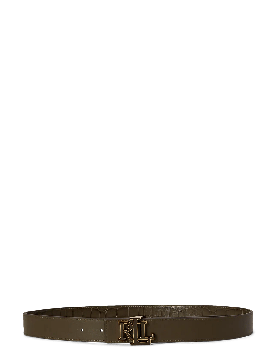 Lauren Ralph Lauren - Logo Reversible Croc-Embossed Belt - læderbælter - botanic green/bot - 0