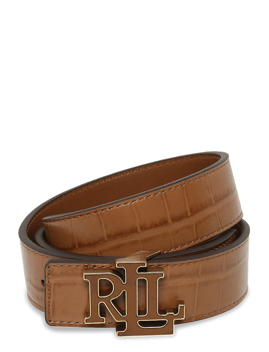 Lauren Ralph Lauren - Logo Reversible Croc-Embossed Belt - læderbælter - lauren tan/lauren - 0