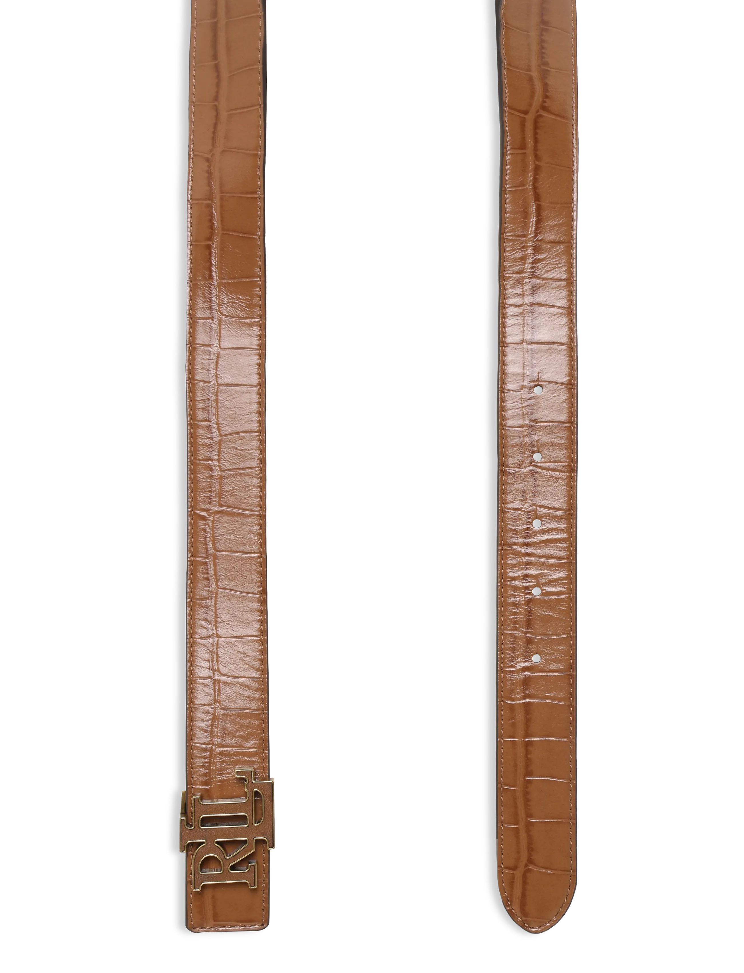 Lauren Ralph Lauren - Logo Reversible Croc-Embossed Belt - læderbælter - lauren tan/lauren - 1