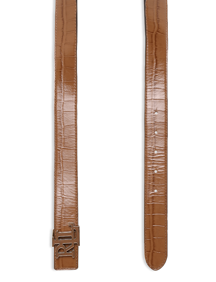 Lauren Ralph Lauren - Logo Reversible Croc-Embossed Belt - læderbælter - lauren tan/lauren - 1