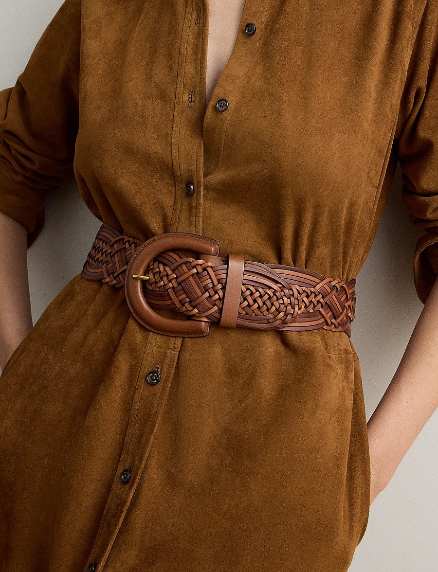 Lauren Ralph Lauren - Braided Vachetta Leather Wide Belt - læderbælter - tan ombre - 1