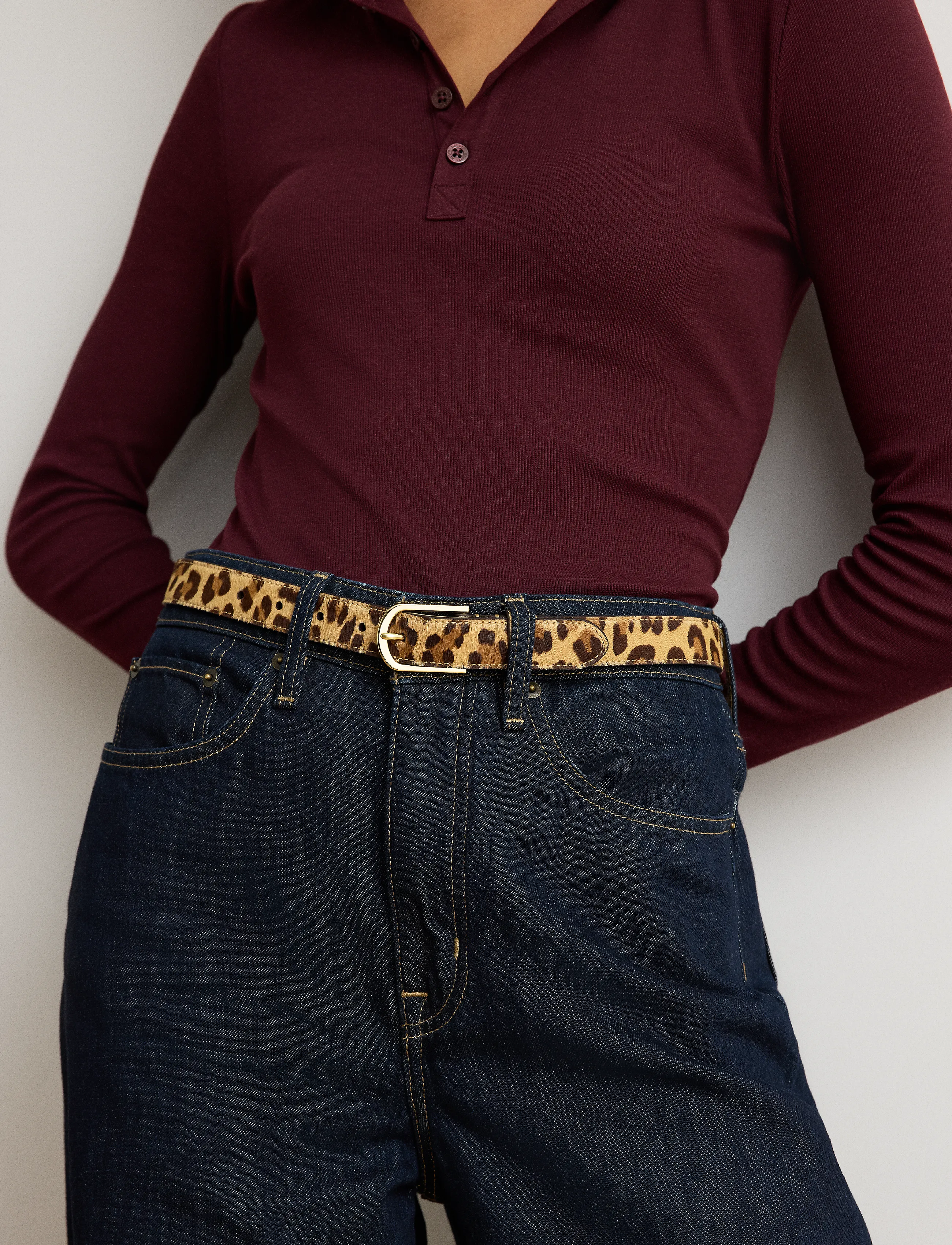 Lauren Ralph Lauren - Rounded-Buckle Leopard-Print Skinny Belt - nahkrihmad - modern leopard/ch - 0