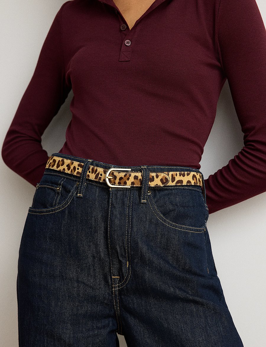 Lauren Ralph Lauren - Rounded-Buckle Leopard-Print Skinny Belt - nahkrihmad - modern leopard/ch - 0