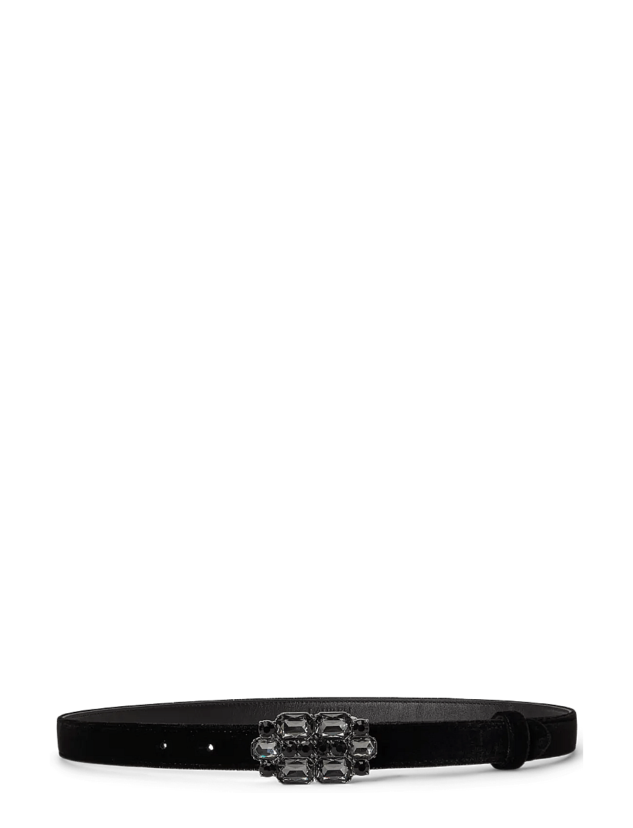 Lauren Ralph Lauren - Stone-Buckle Velvet Skinny Belt - læderbælter - black - 0