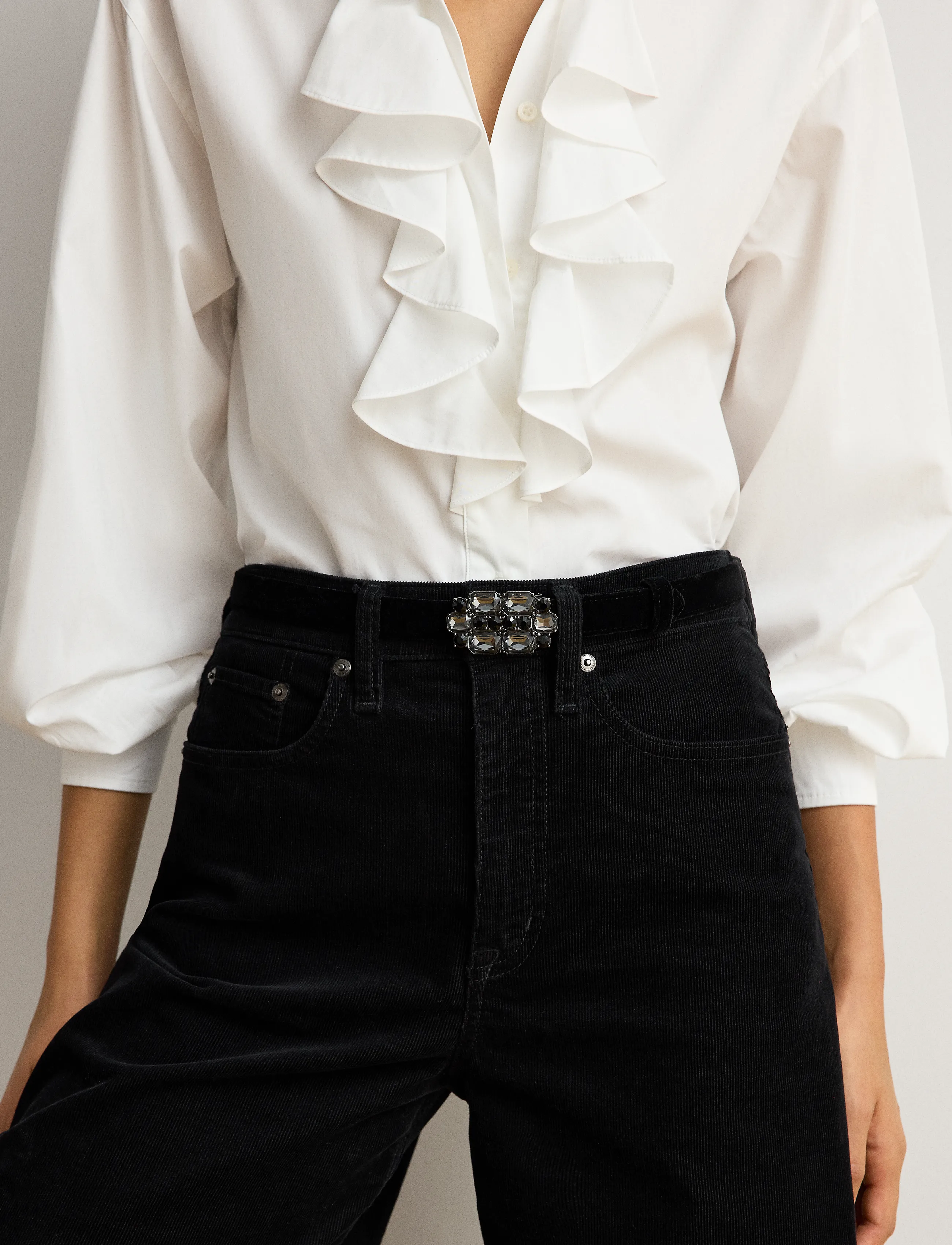 Lauren Ralph Lauren - Stone-Buckle Velvet Skinny Belt - black - 1