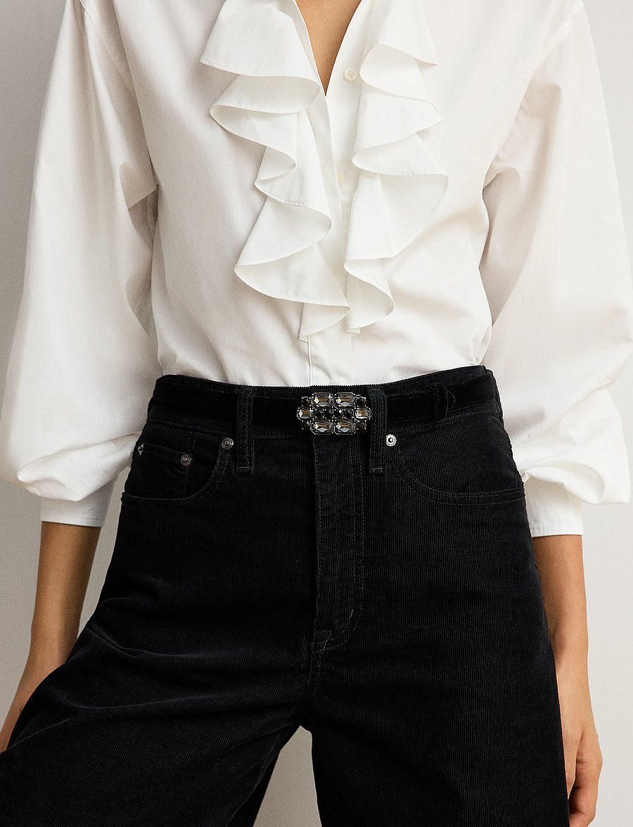 Lauren Ralph Lauren - Stone-Buckle Velvet Skinny Belt - læderbælter - black - 1