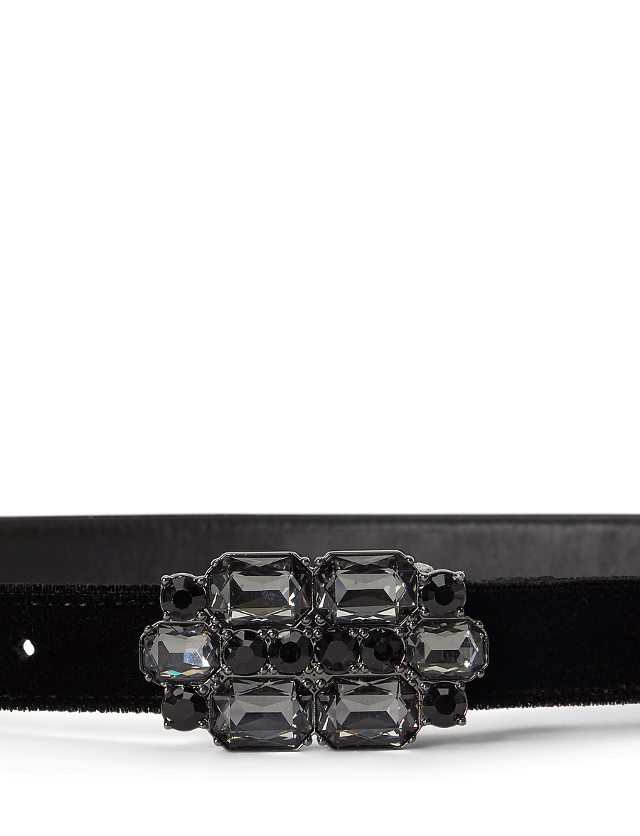 Lauren Ralph Lauren - Stone-Buckle Velvet Skinny Belt - læderbælter - black - 2