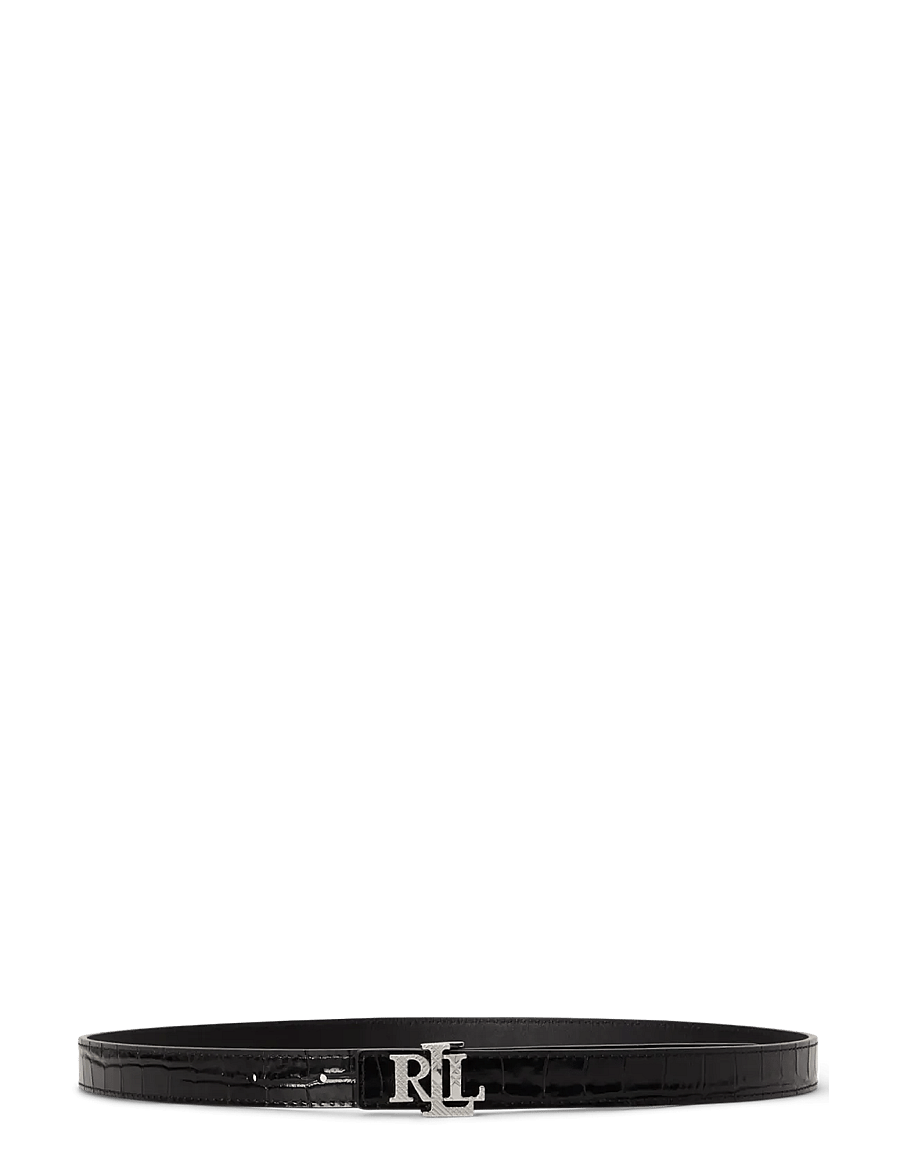 Lauren Ralph Lauren - Logo Reversible Embossed Skinny Belt - black/black - 0