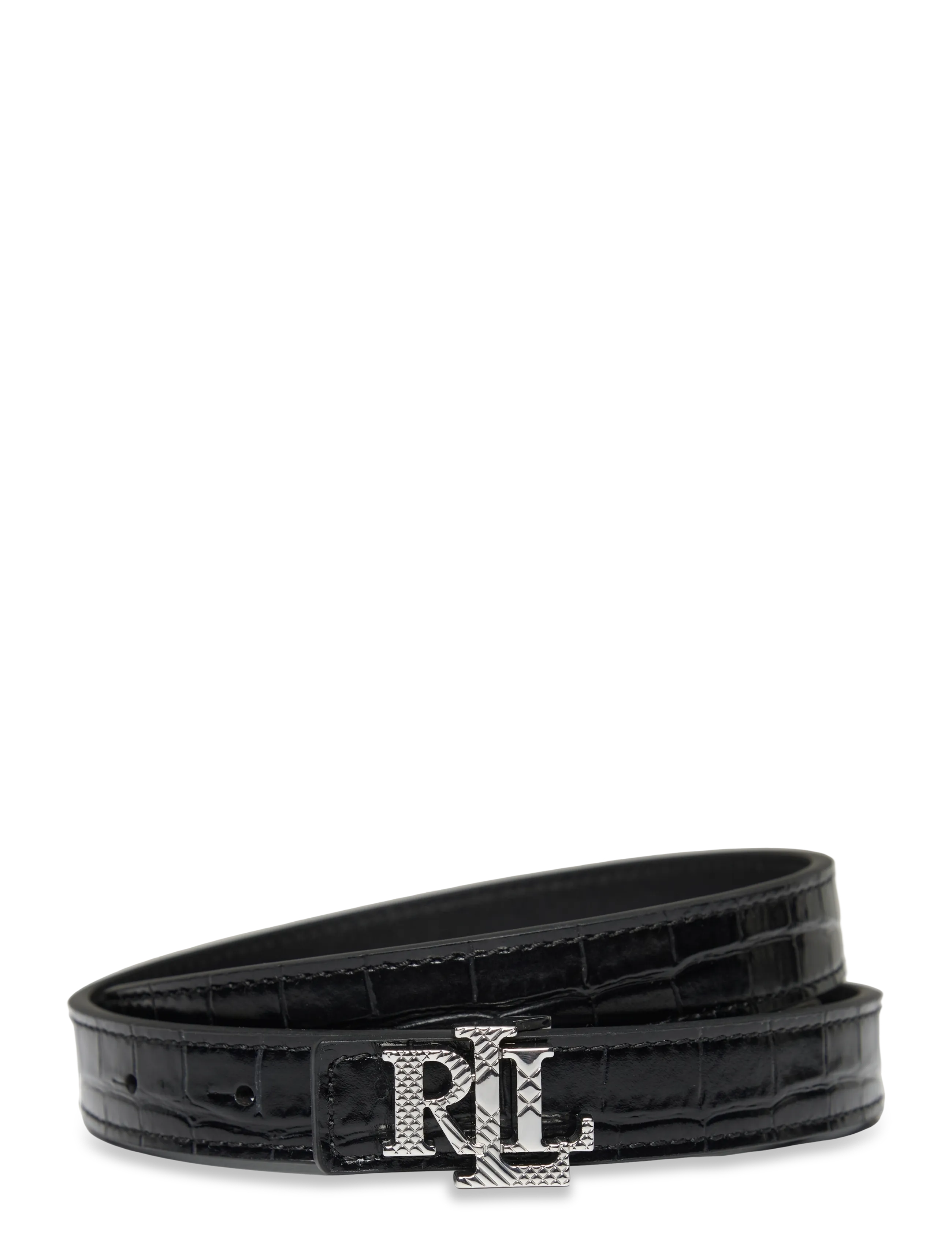 Lauren Ralph Lauren Logo Reversible Embossed Skinny Belt - Gürtel - BLACK/BLACK / black