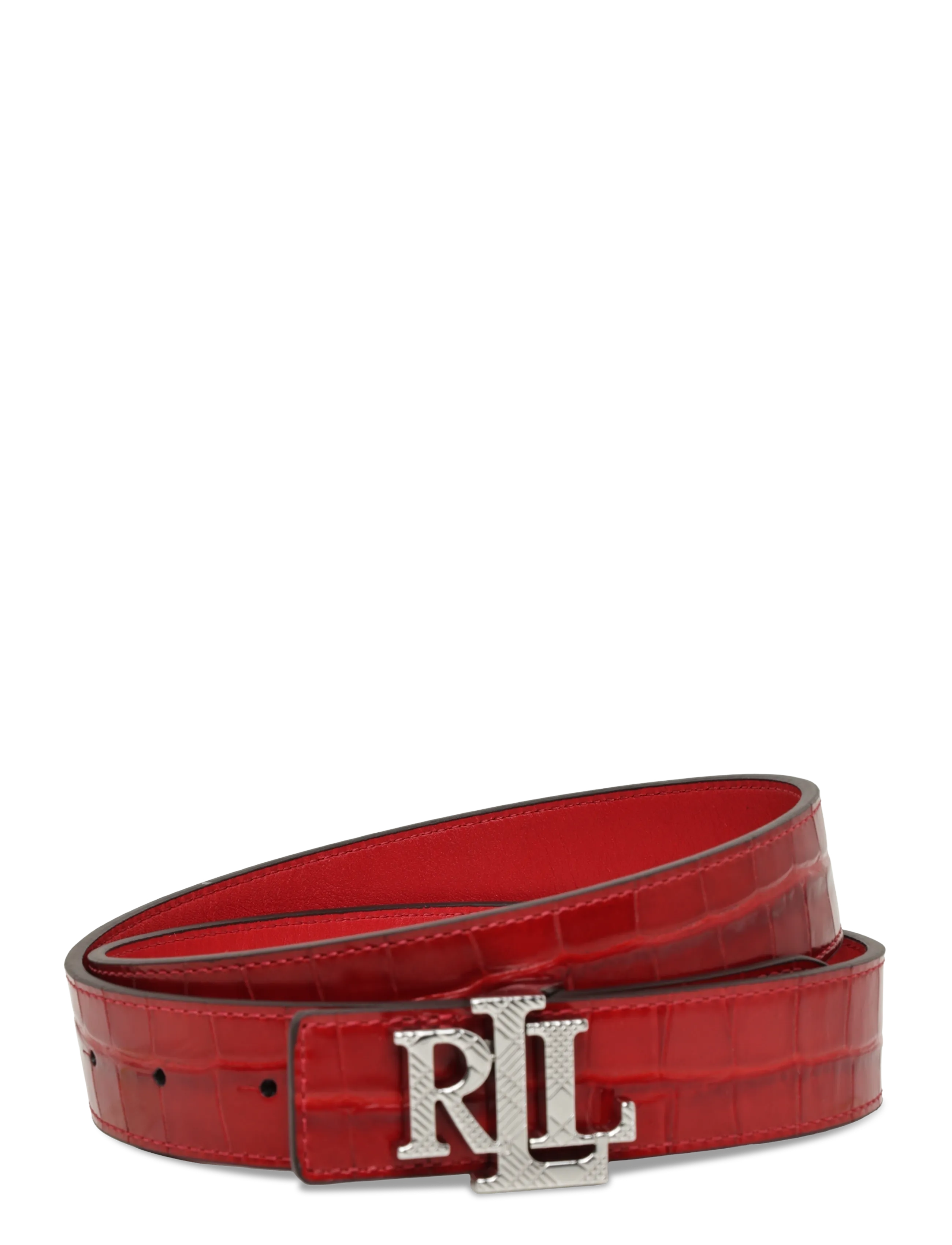 Lauren Ralph Lauren - Logo Reversible Croc-Embossed Belt - leather belts - festive red/festi - 1
